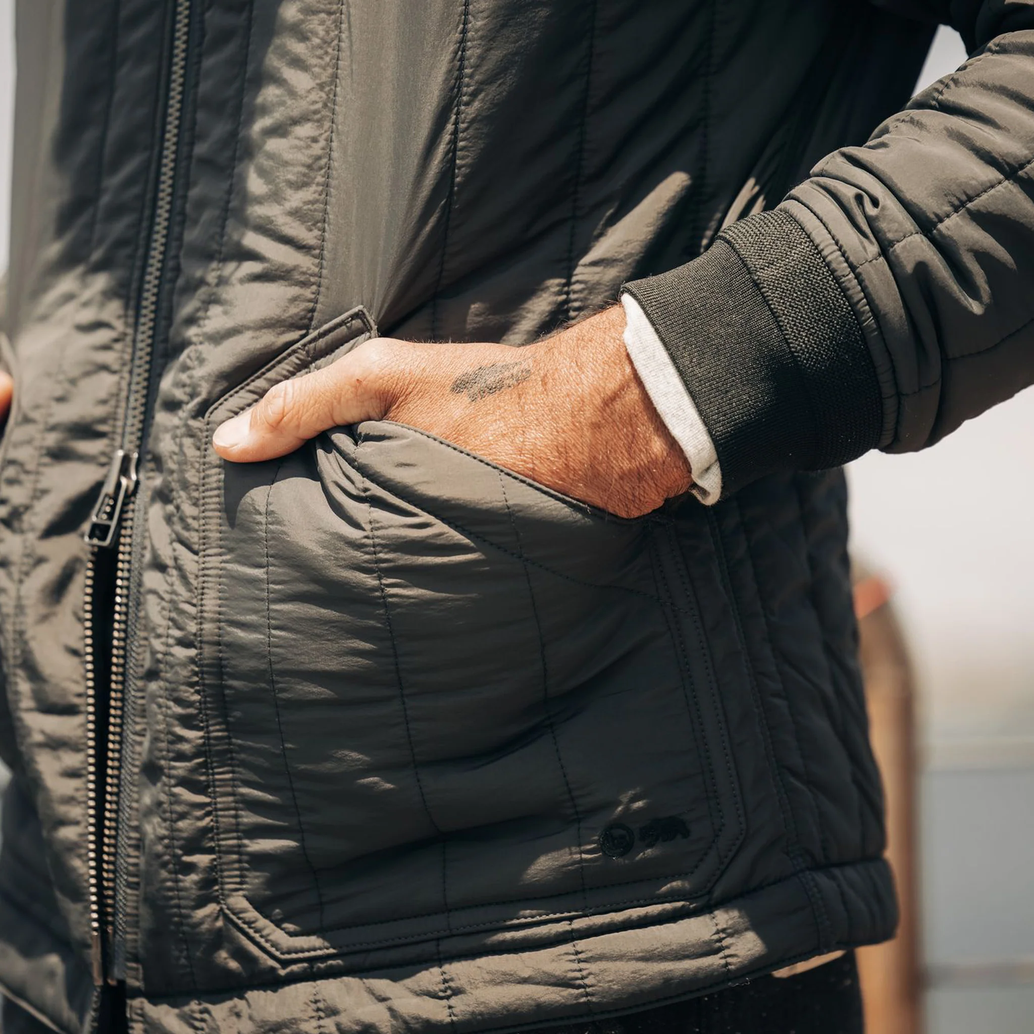 The Able Jacket in Faded Black Quilted Nylon - Image 3