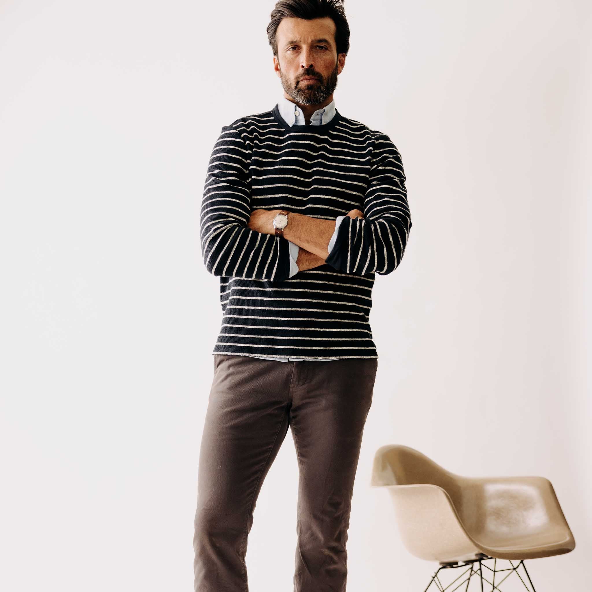 The Adams Crew in Dark Navy Stripe Reverse Terry - Image 5