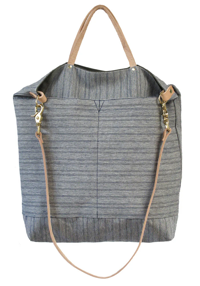 Ali Golden Reversible Tote - Green/Blue Stripe - Image 2
