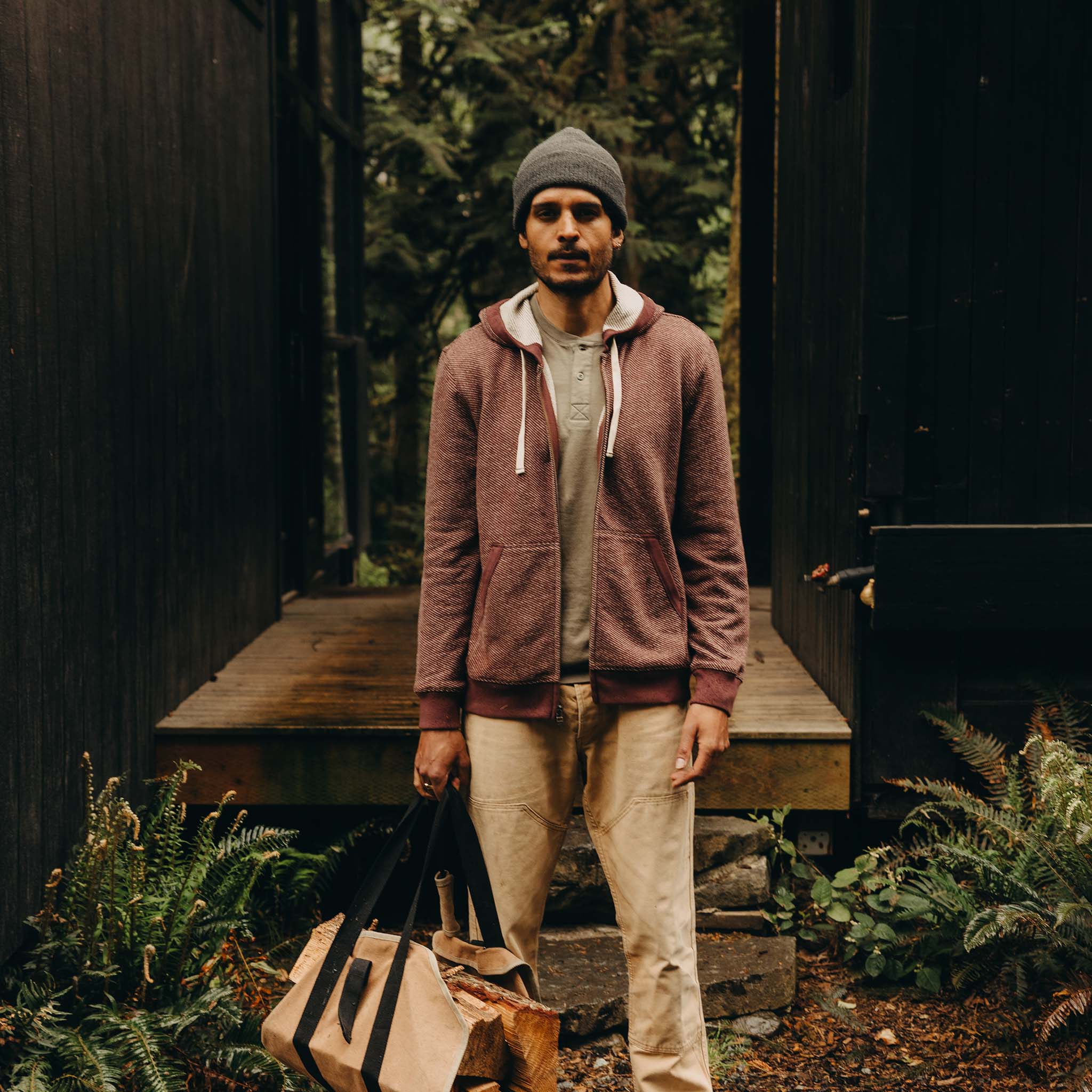 The Apres Zip Hoodie in Merlot French Terry Twill - Image 2