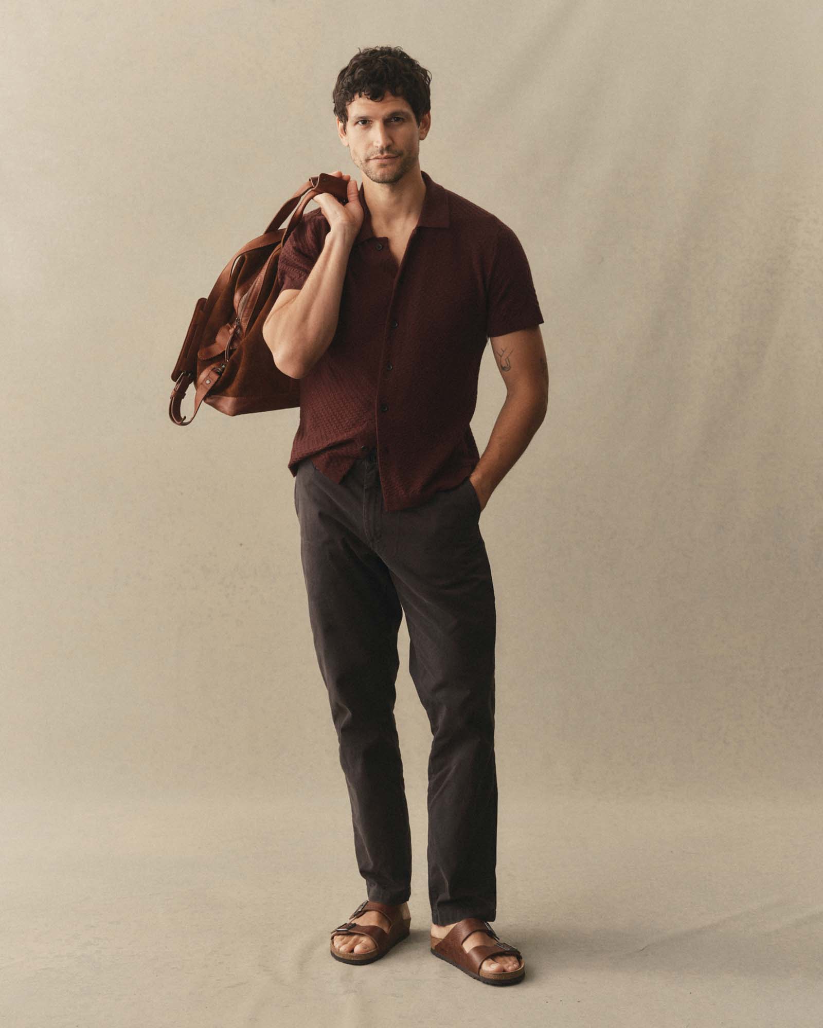 The Arlo Sweater Polo in Burgundy Texture Knit - Image 3