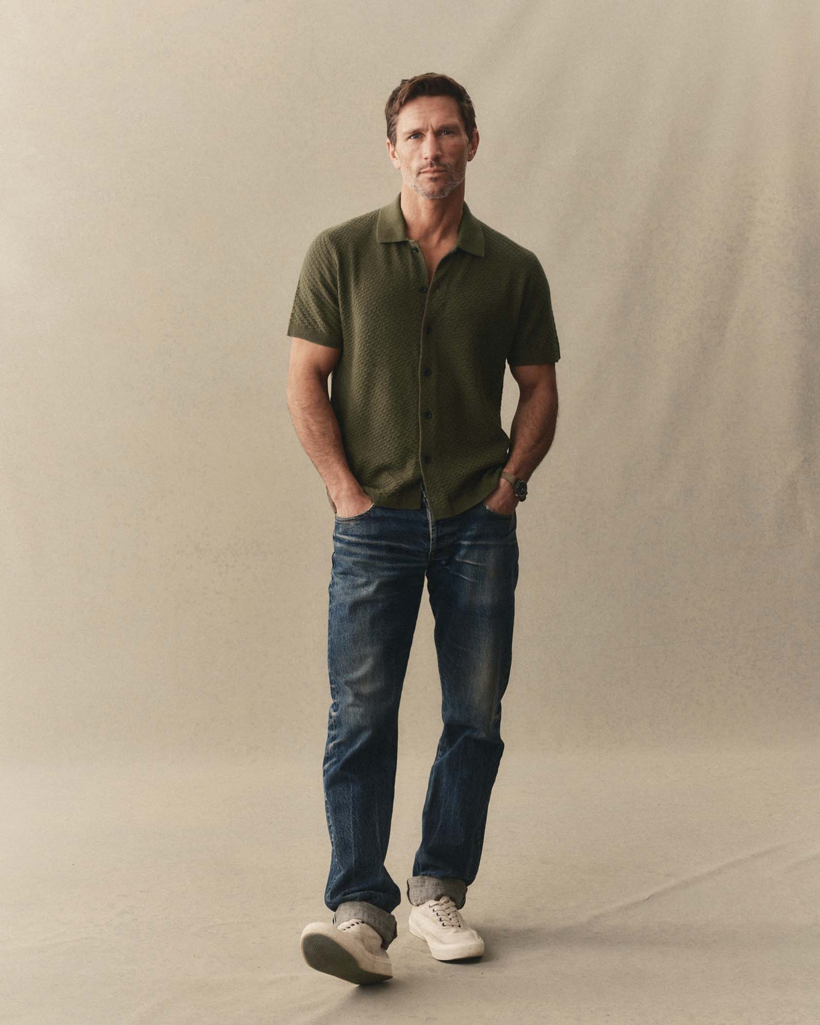 The Arlo Sweater Polo in Cilantro Texture Knit - Image 3