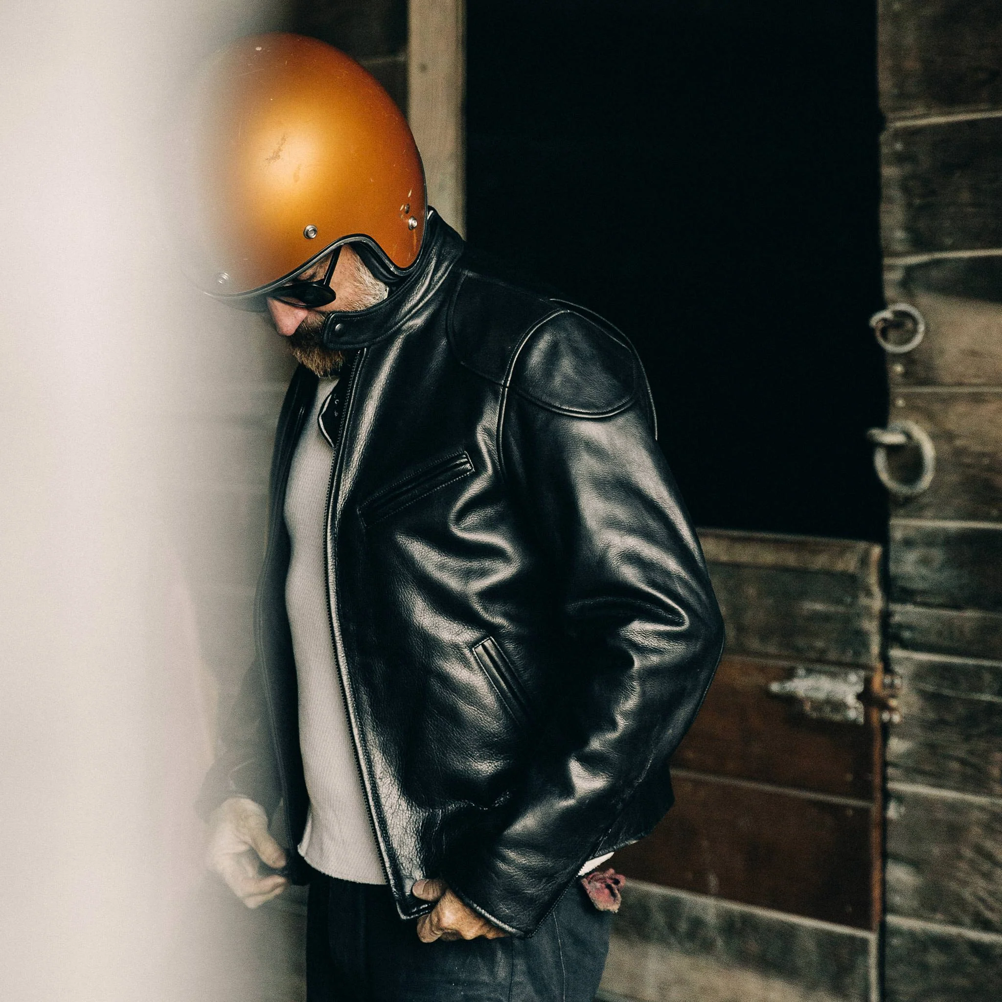The Band Collar Moto Jacket in Black Steerhide - Image 4