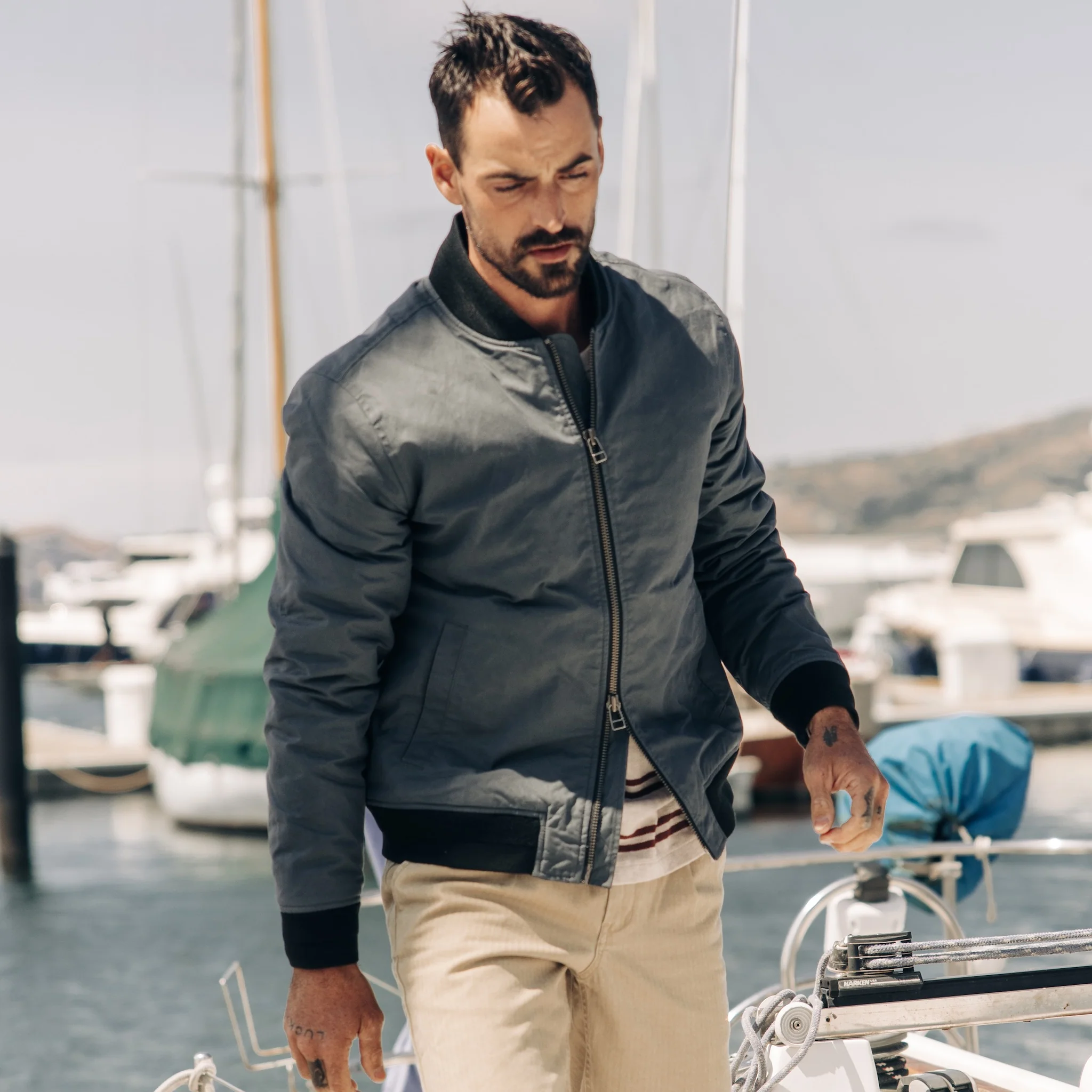 The Bomber Jacket in Charcoal Dry Wax - Image 3