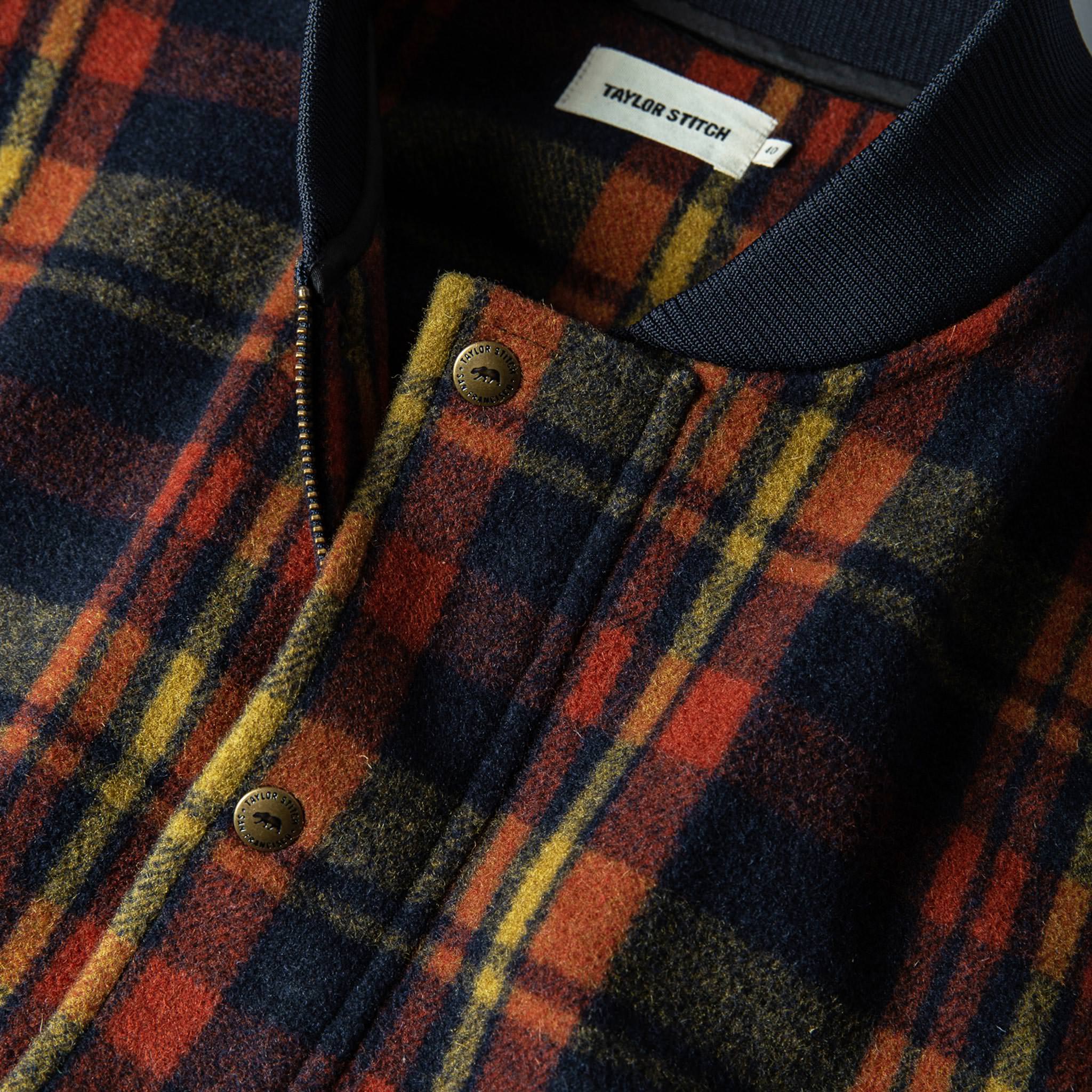 The Bomber Jacket in Navy Plaid Wool - Image 7
