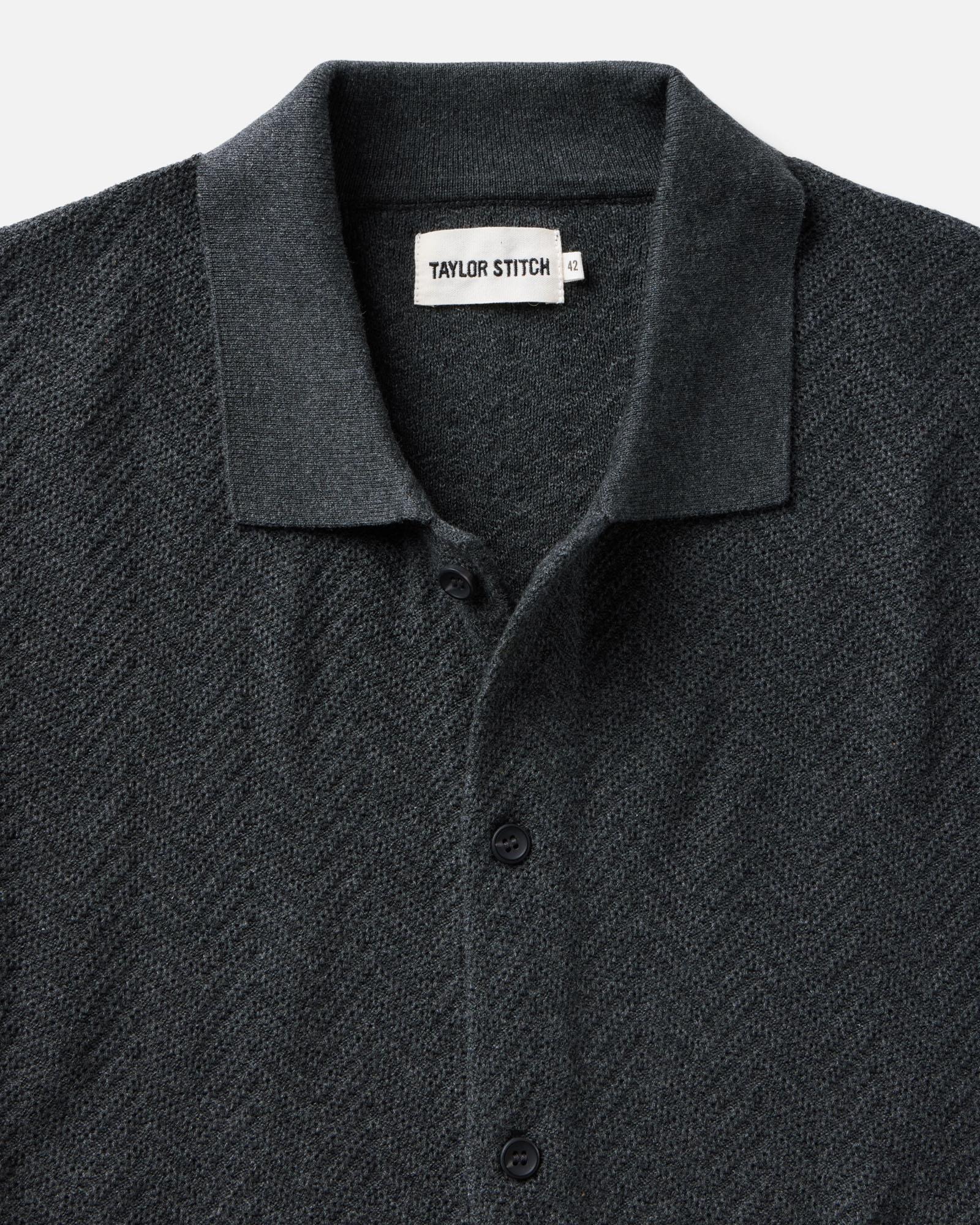 The Button Down Polo in Charcoal Herringbone - Image 4