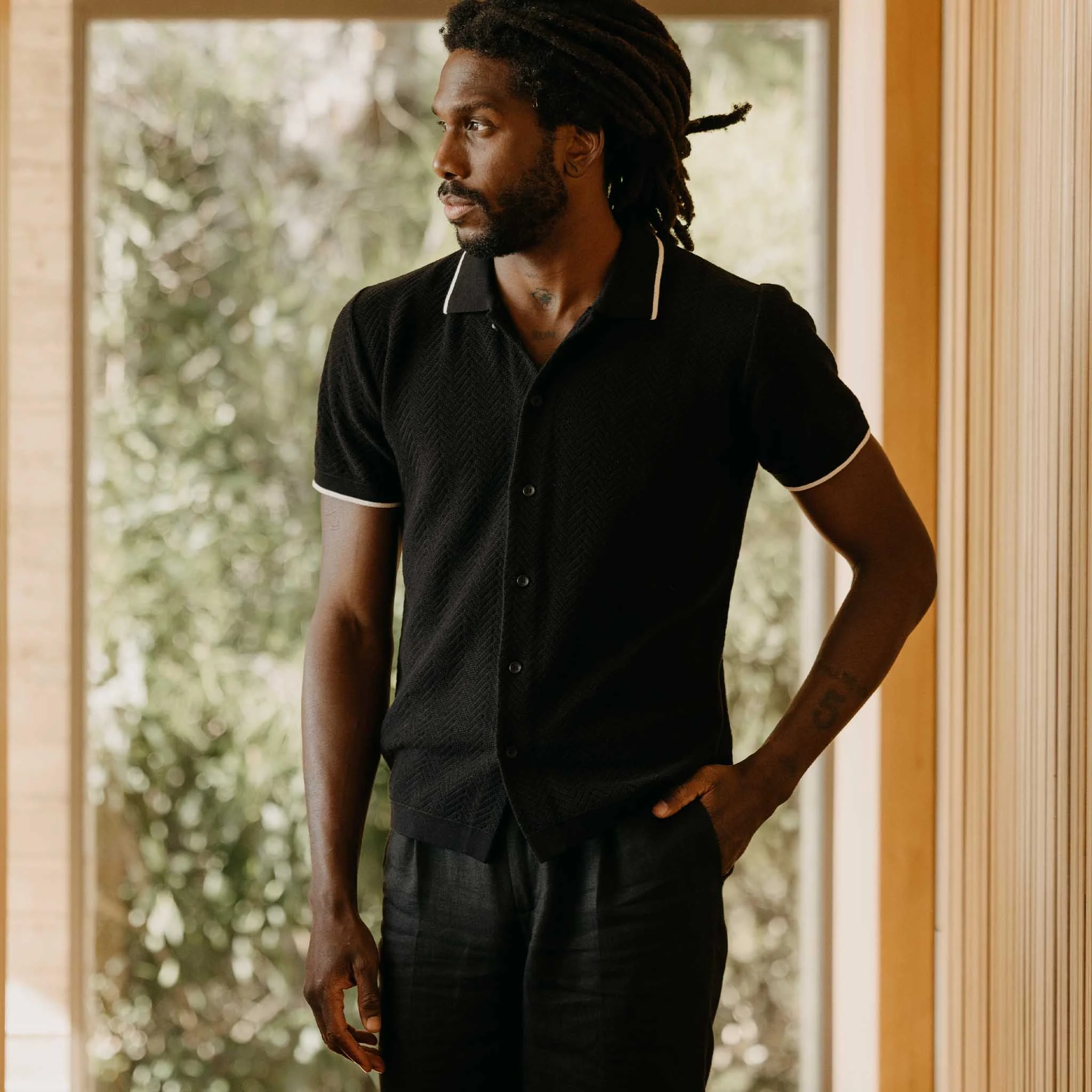 The Button Down Polo in Coal Herringbone - Image 2