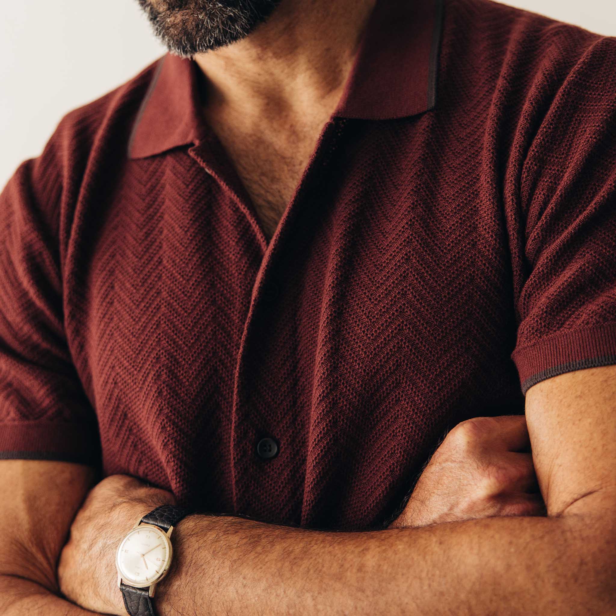 The Button Down Polo in Dried Cherry Herringbone - Image 3