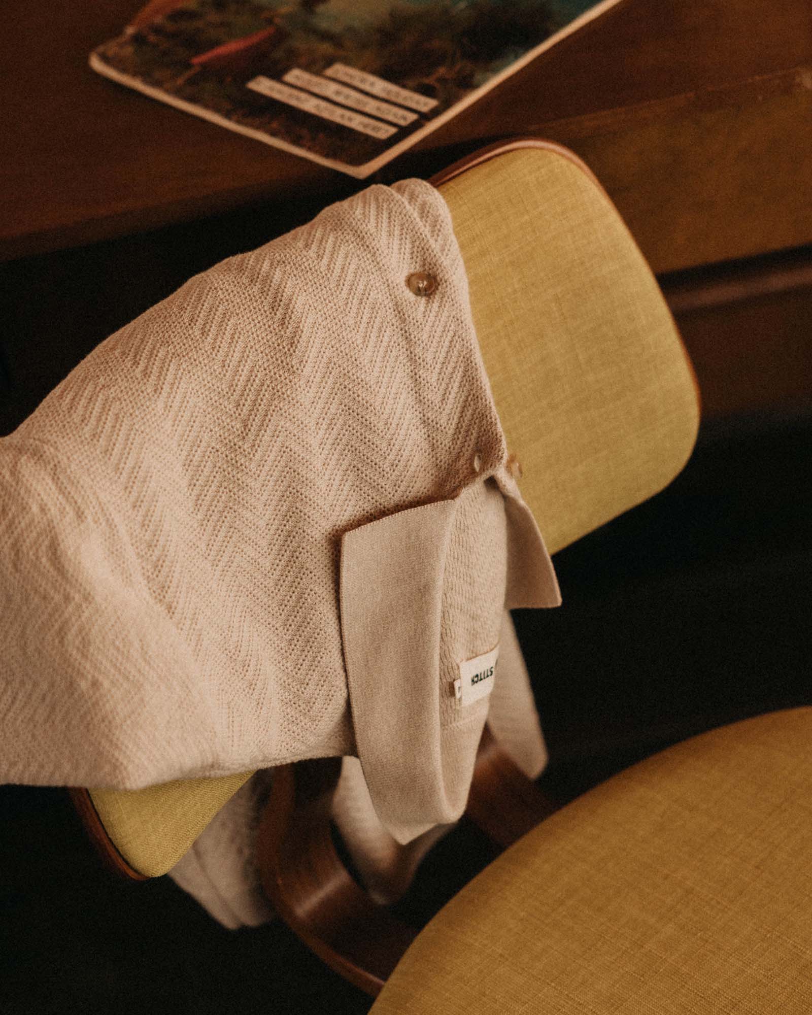 The Button Down Polo in Heather Oat Herringbone - Image 4
