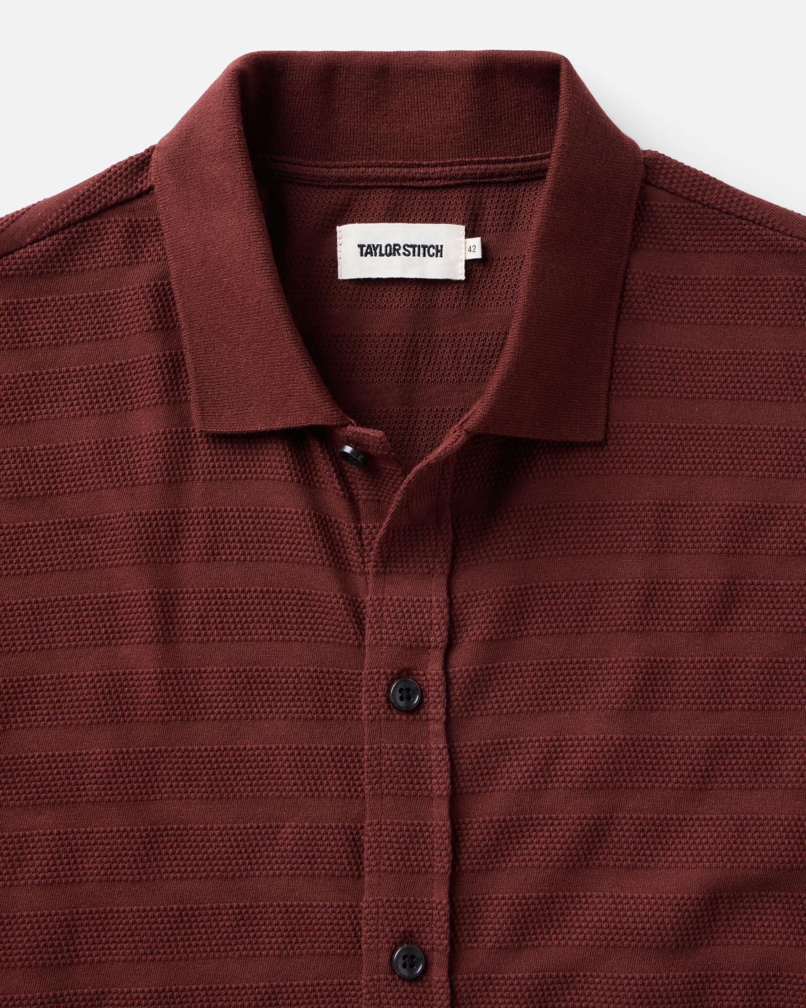 The Bywater Polo in Burgundy Knit Stripe - Image 4
