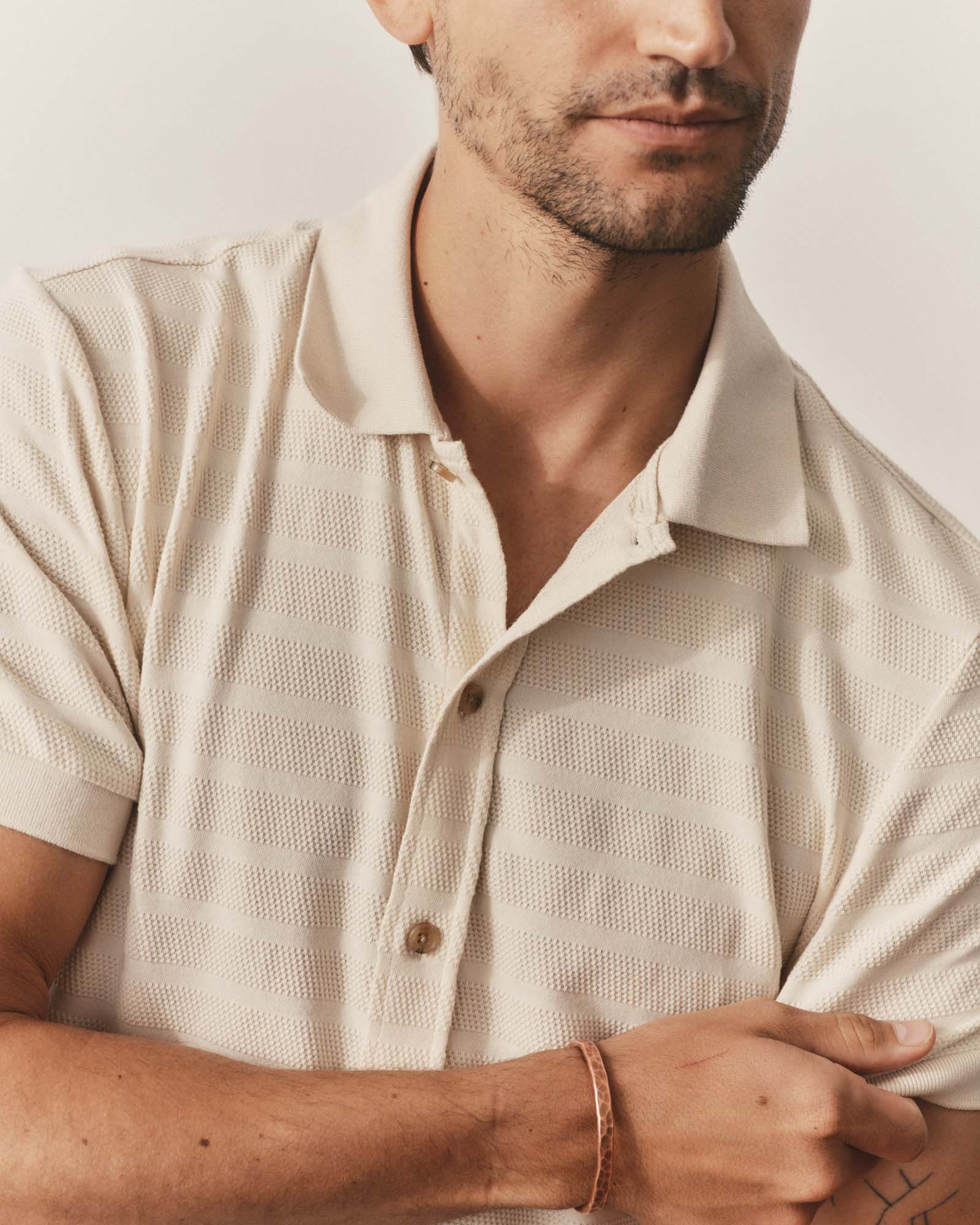 The Bywater Polo in Natural Knit Stripe - Image 2