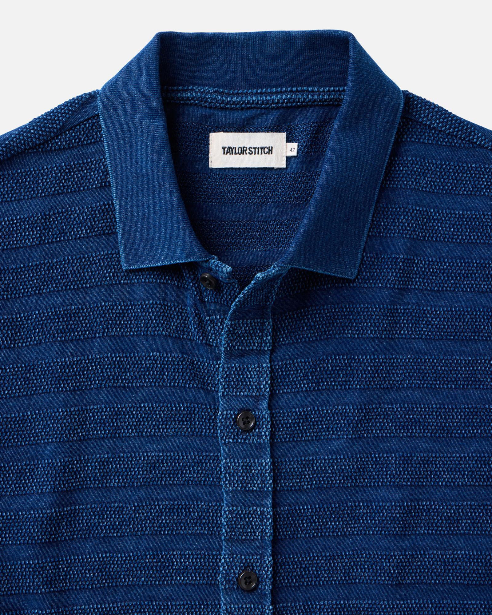 The Bywater Polo in Rinsed Indigo Knit Stripe - Image 4