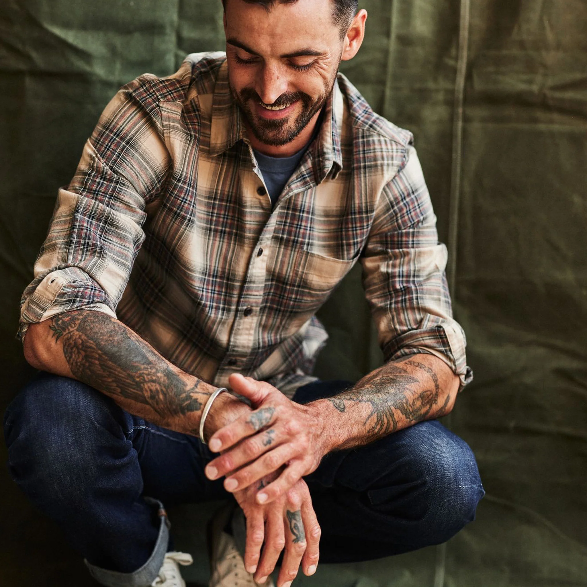 The California in Dune Plaid Brushed Cotton Twill - Image 2