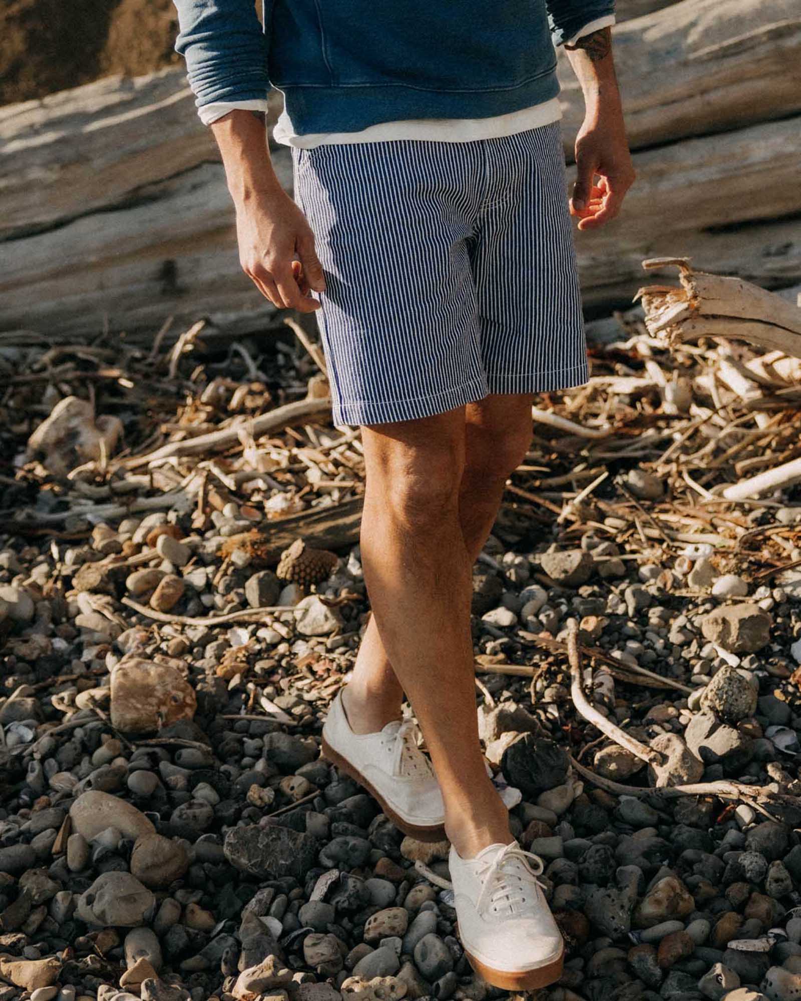 The Camp Short in Indigo Railroad Stripe Denim - Image 2