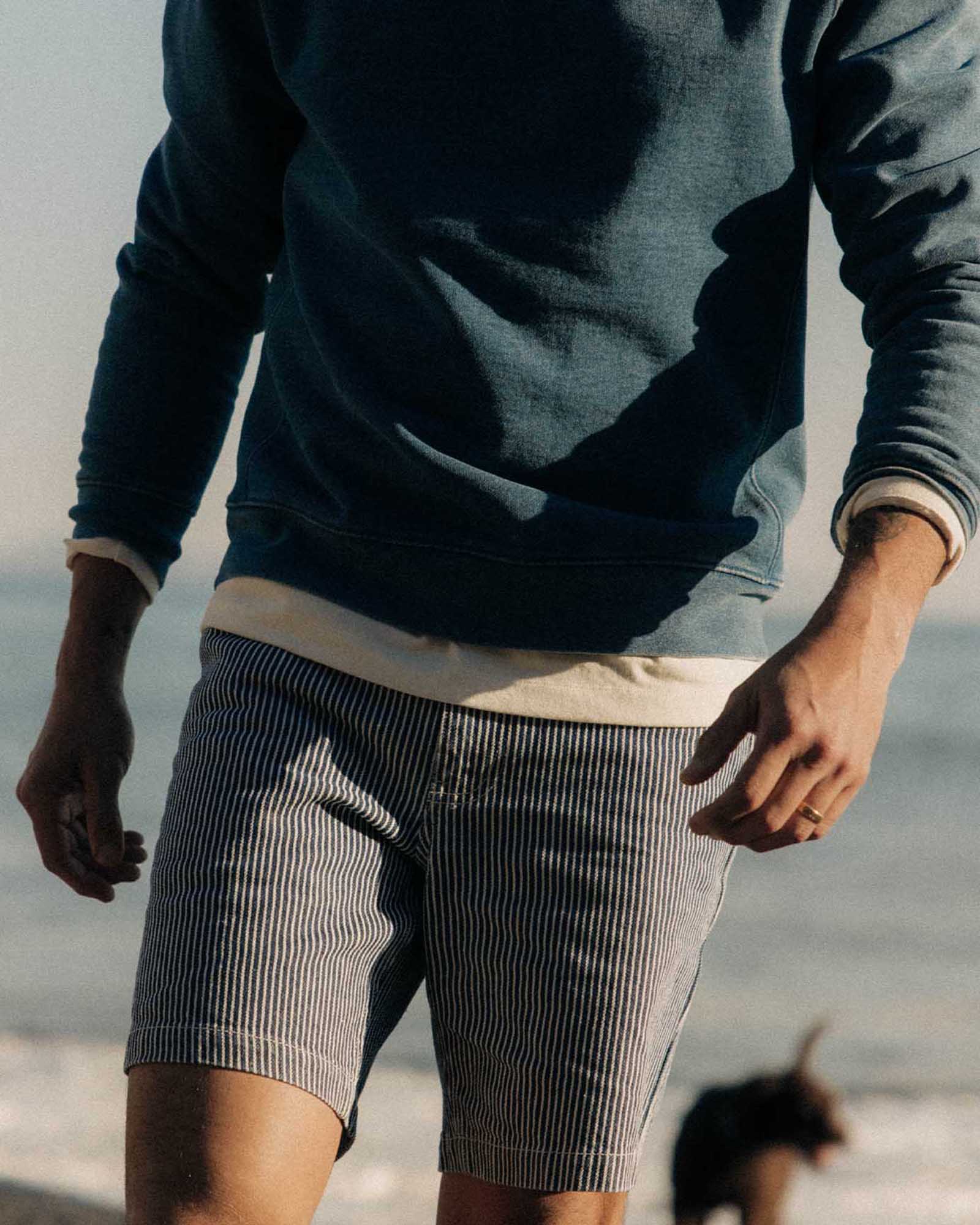 The Camp Short in Indigo Railroad Stripe Denim - Image 5