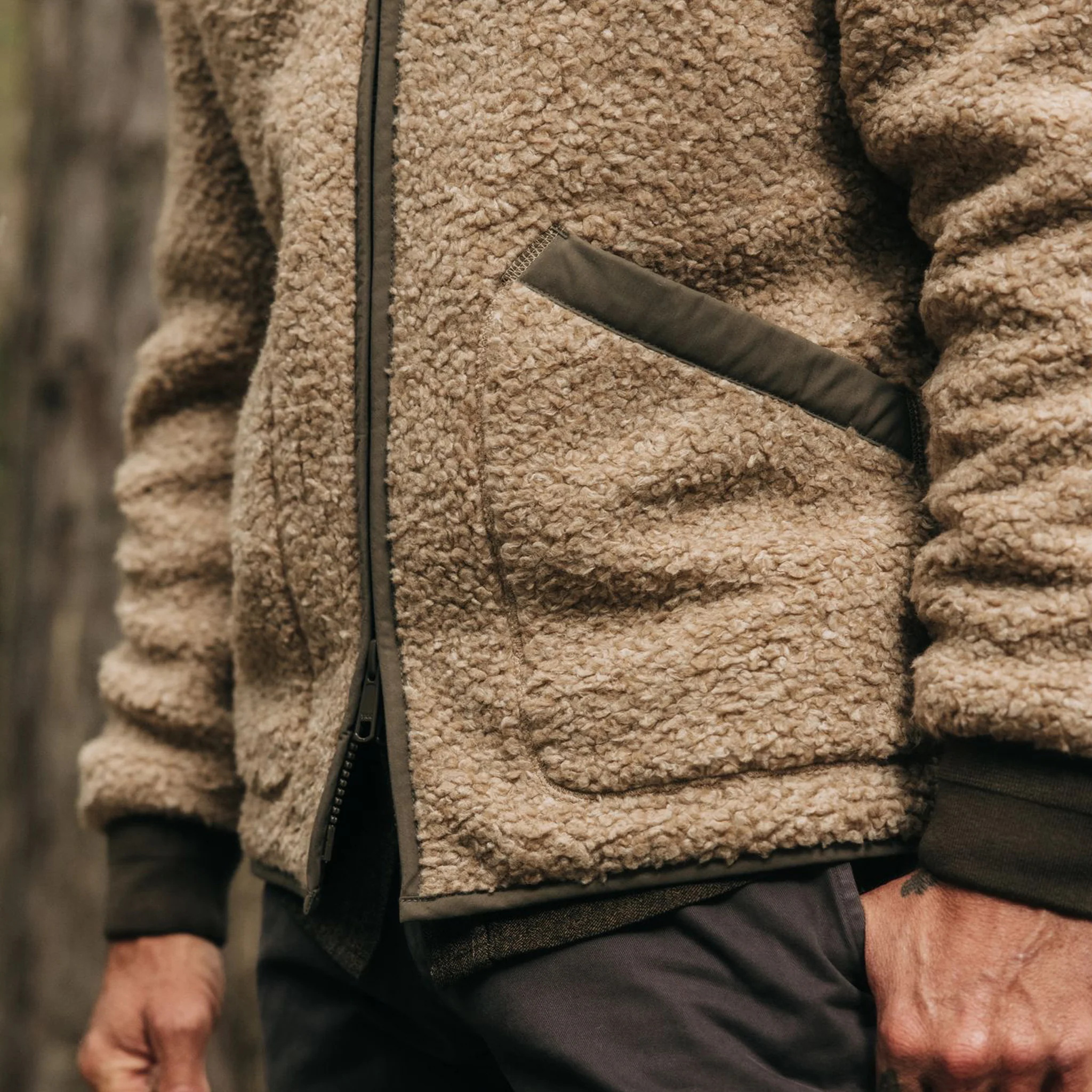 The Carson Jacket in Light Khaki Fleece - Image 3
