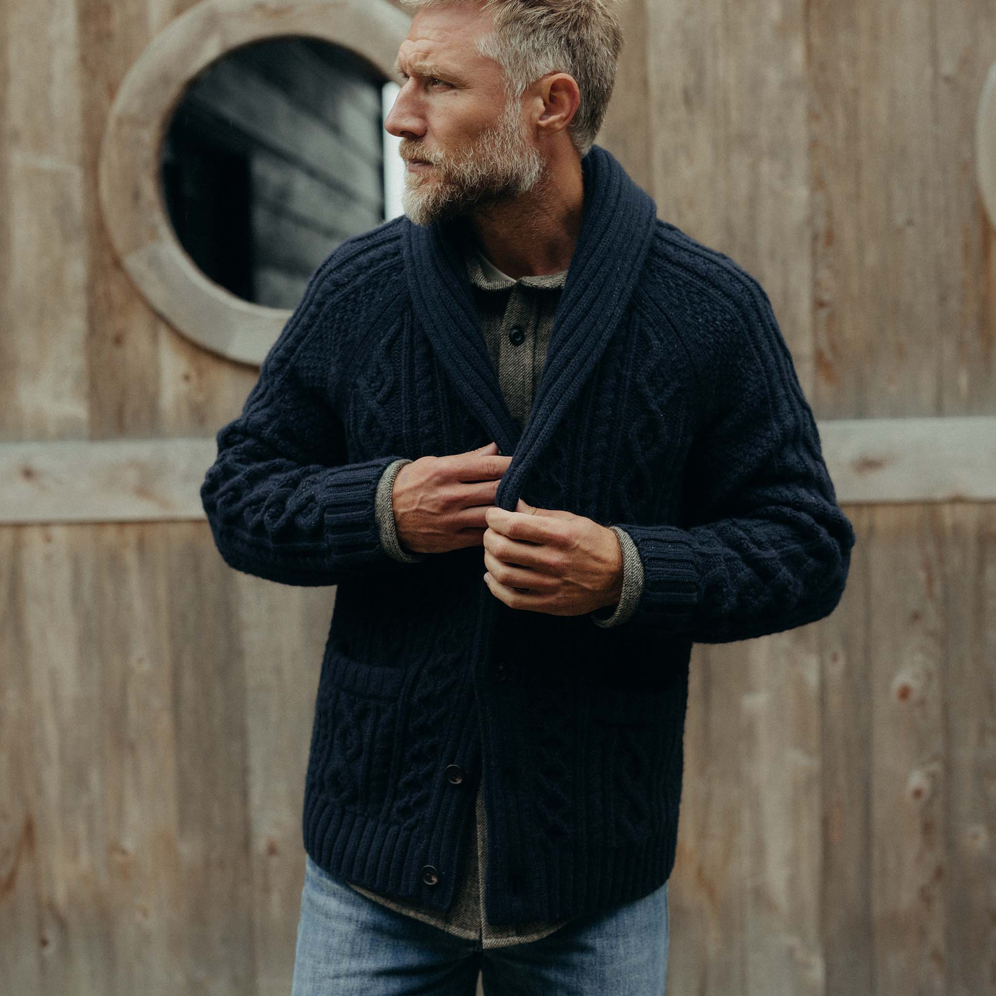 The Cascade Shawl Cardigan in Heather Marine - Image 2