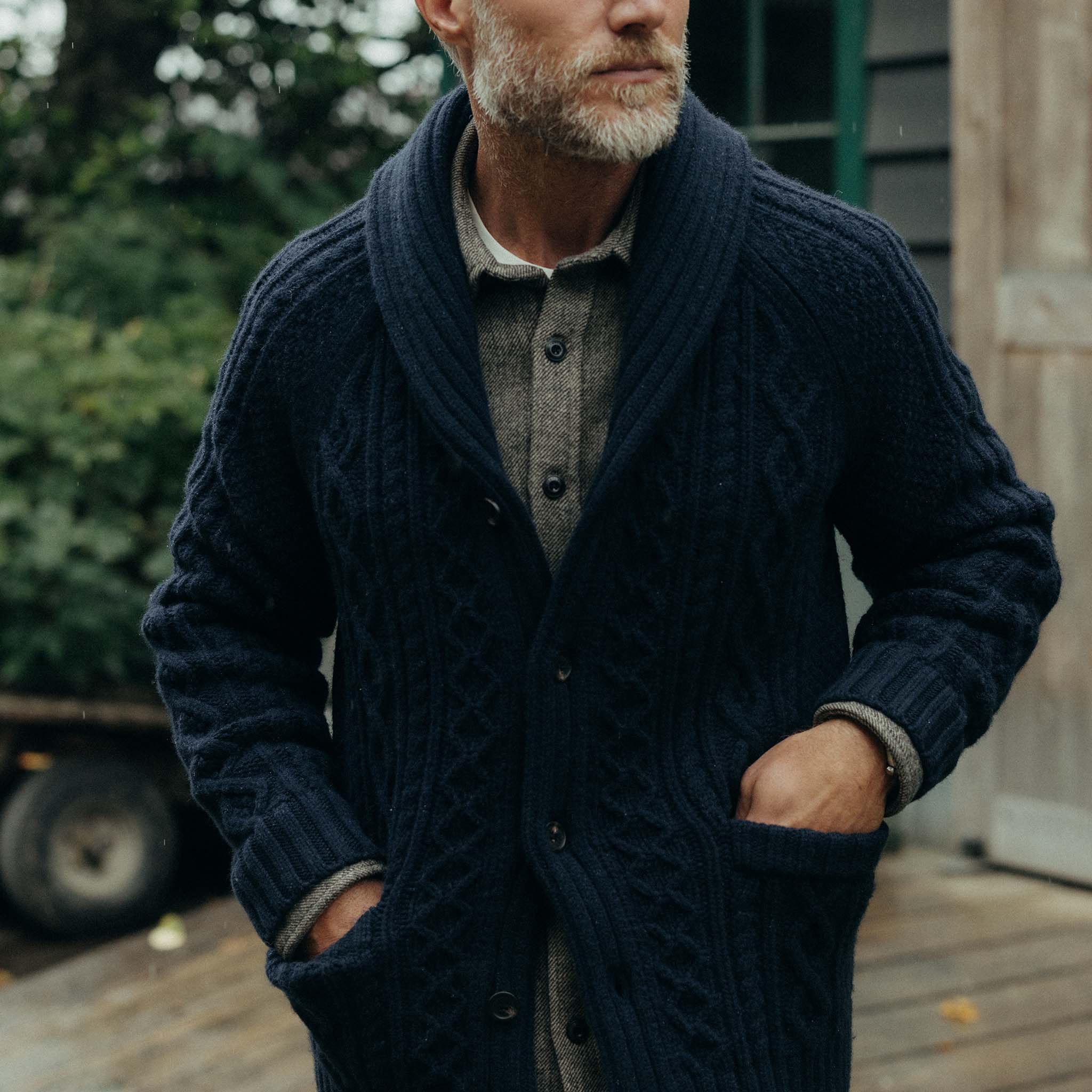 The Cascade Shawl Cardigan in Heather Marine - Image 4