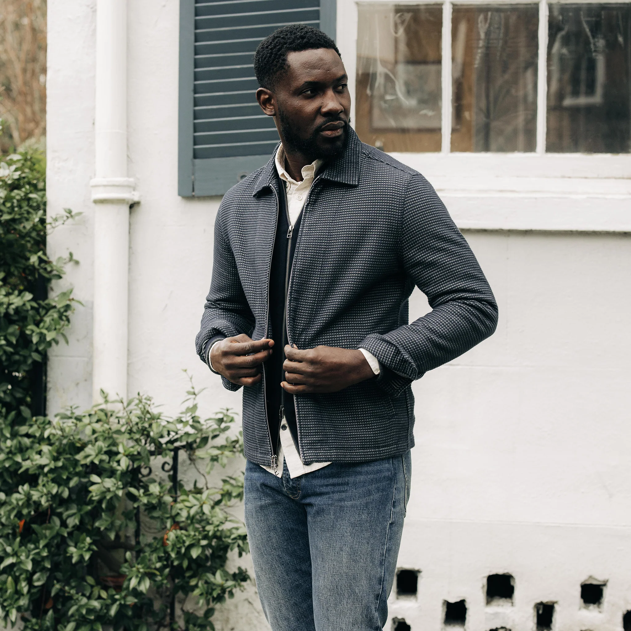 The Cavern Jacket in Navy Dobby Grid - Image 2