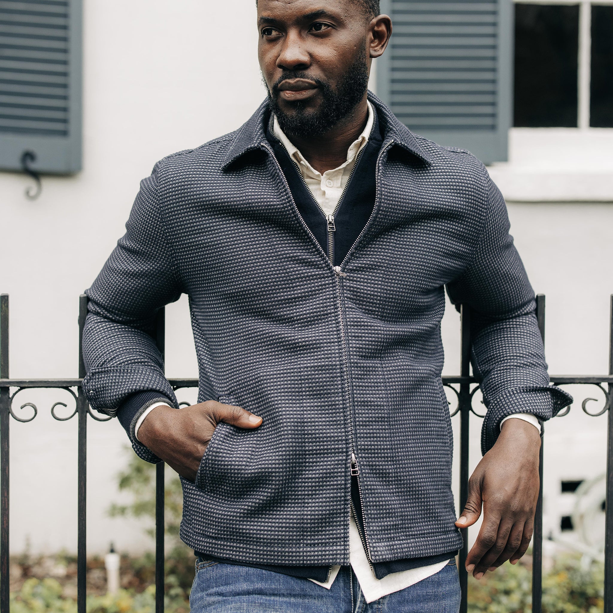 The Cavern Jacket in Navy Dobby Grid - Image 3
