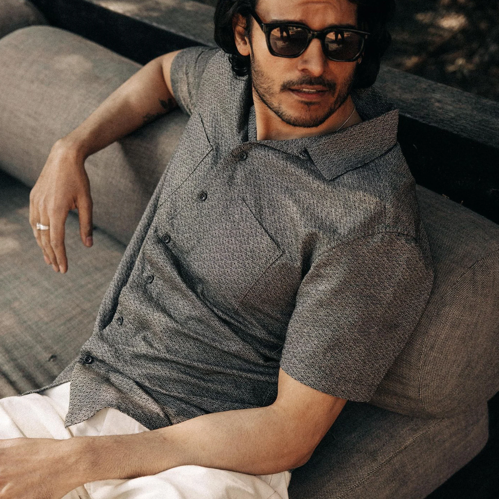 The Conrad Shirt in Black Indigo Jacquard Floral - Image 4