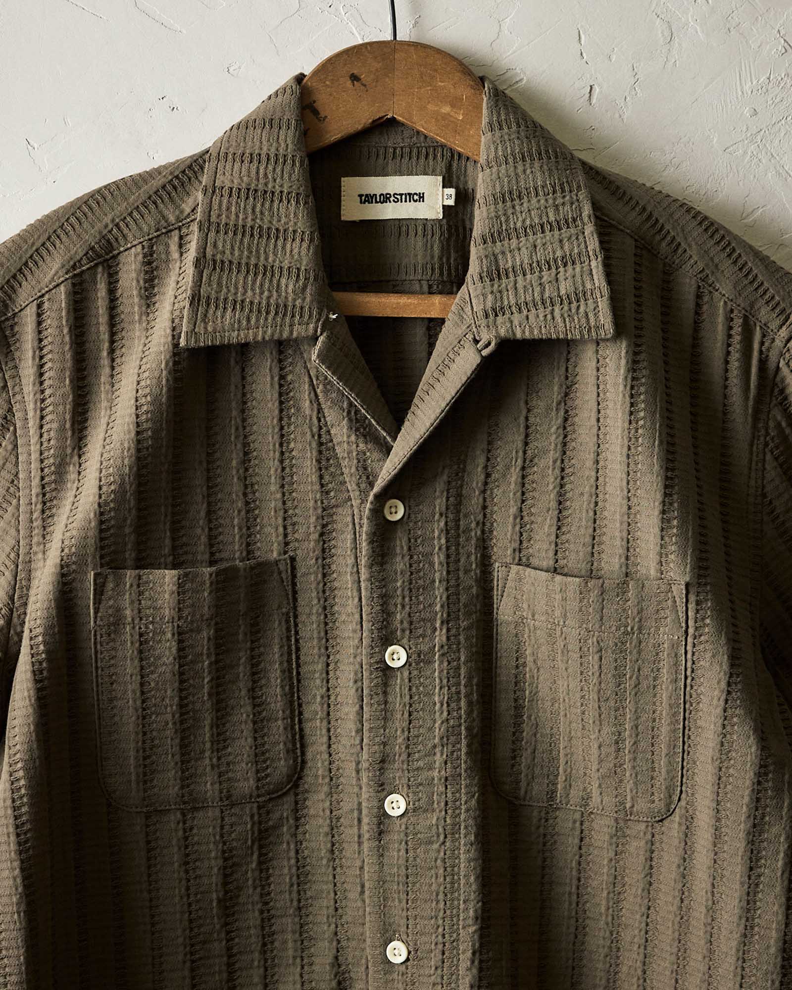 The Conrad Shirt in Fatigue Olive Dobby Stripe - Image 5