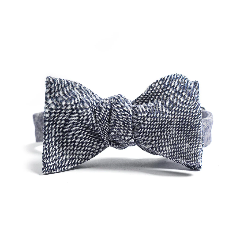 Navy Linen Chambray Bow Tie - Image 2