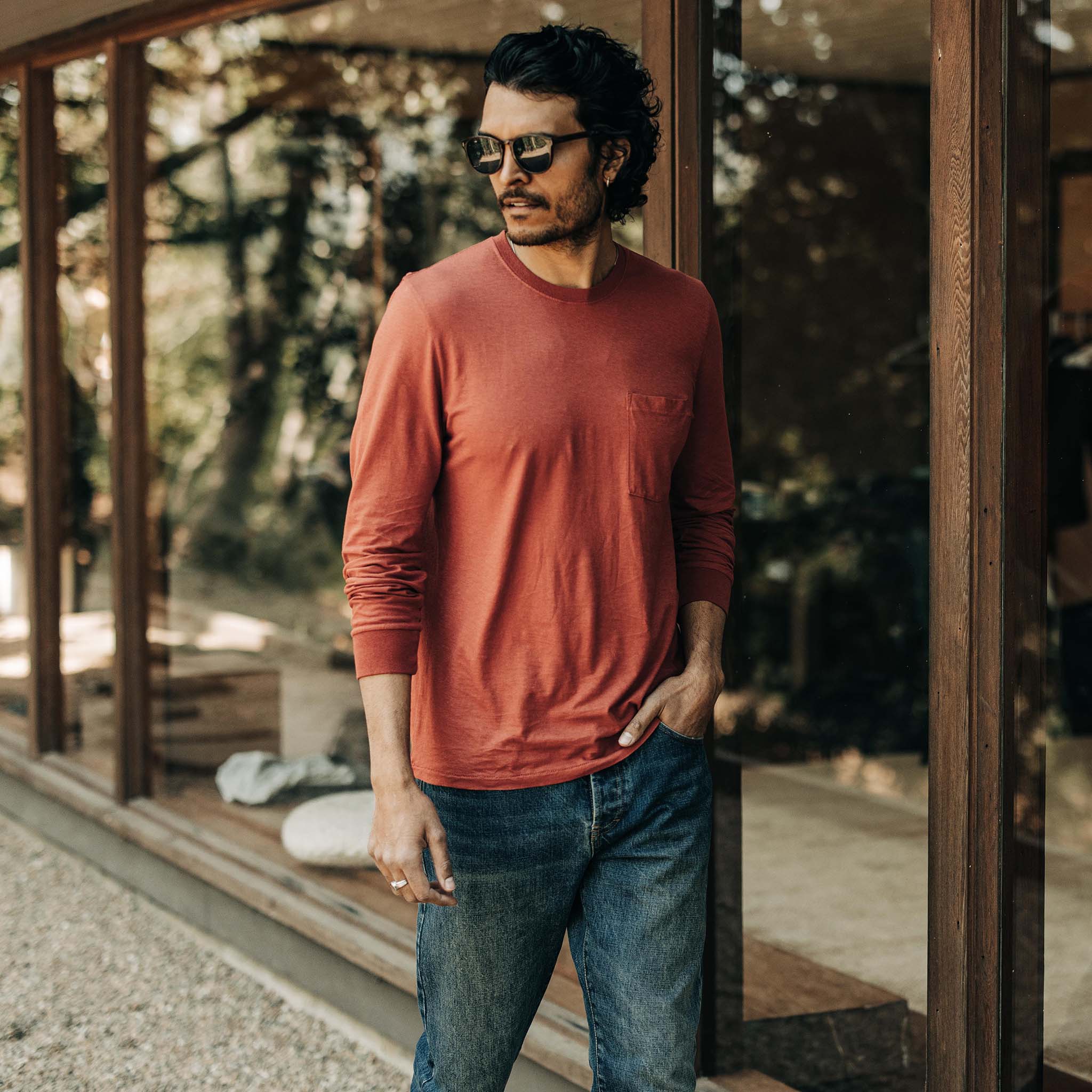 The Cotton Hemp Long Sleeve Tee in Engine - Image 2