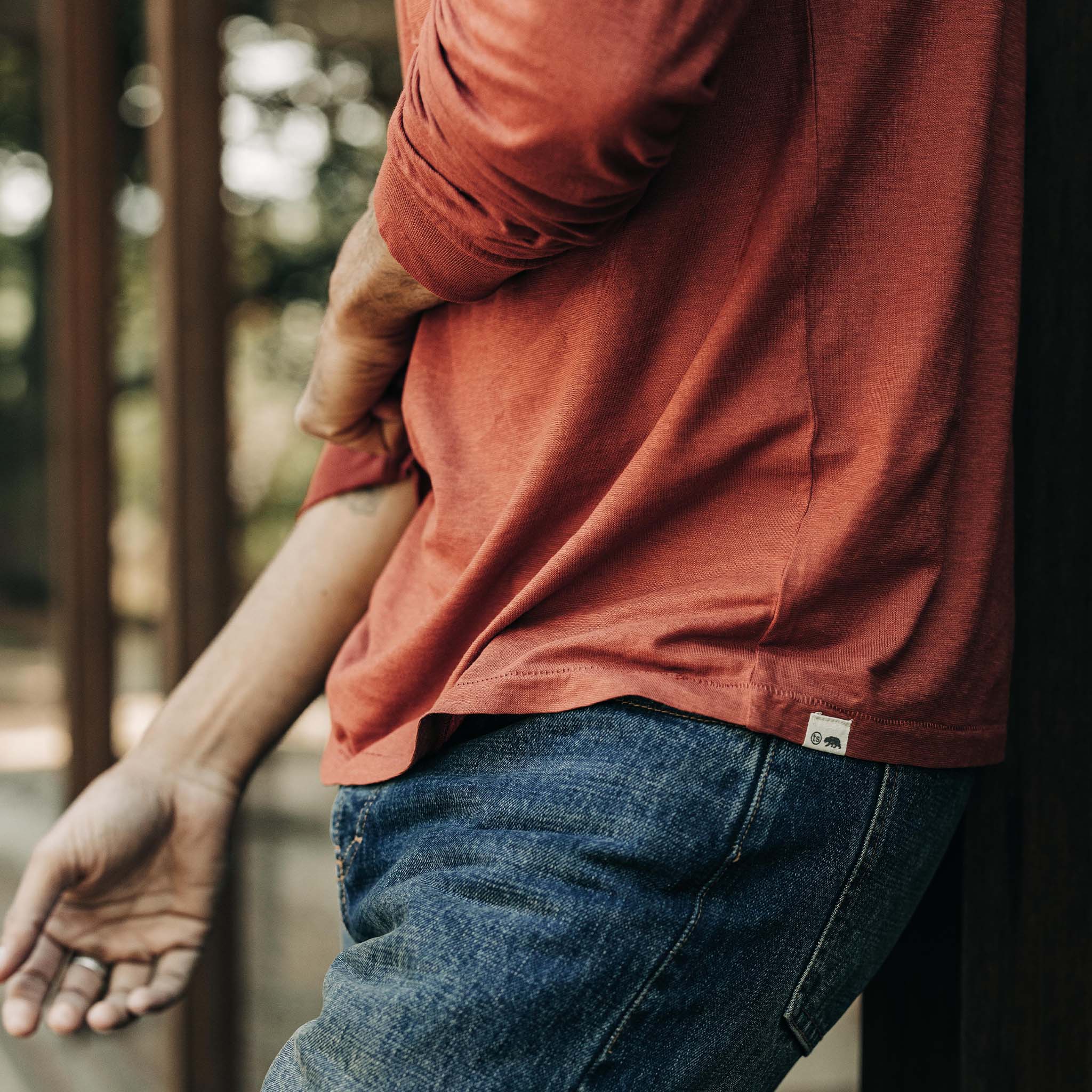The Cotton Hemp Long Sleeve Tee in Engine - Image 4