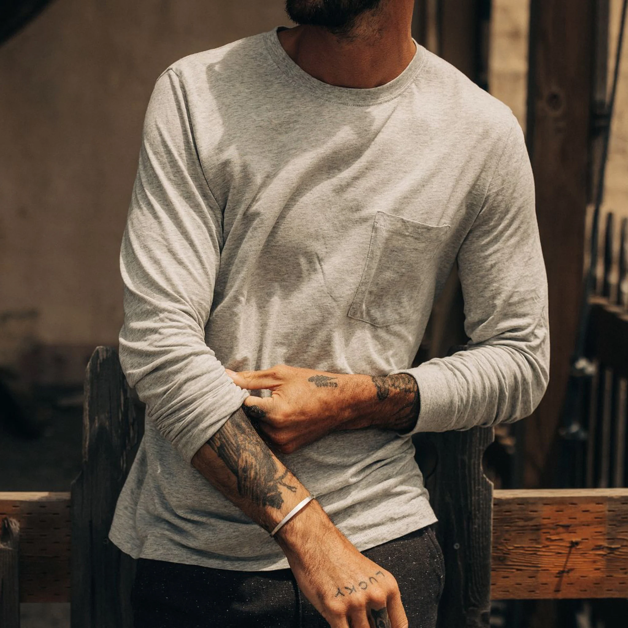 The Cotton Hemp Long Sleeve Tee in Heather Grey - Image 3
