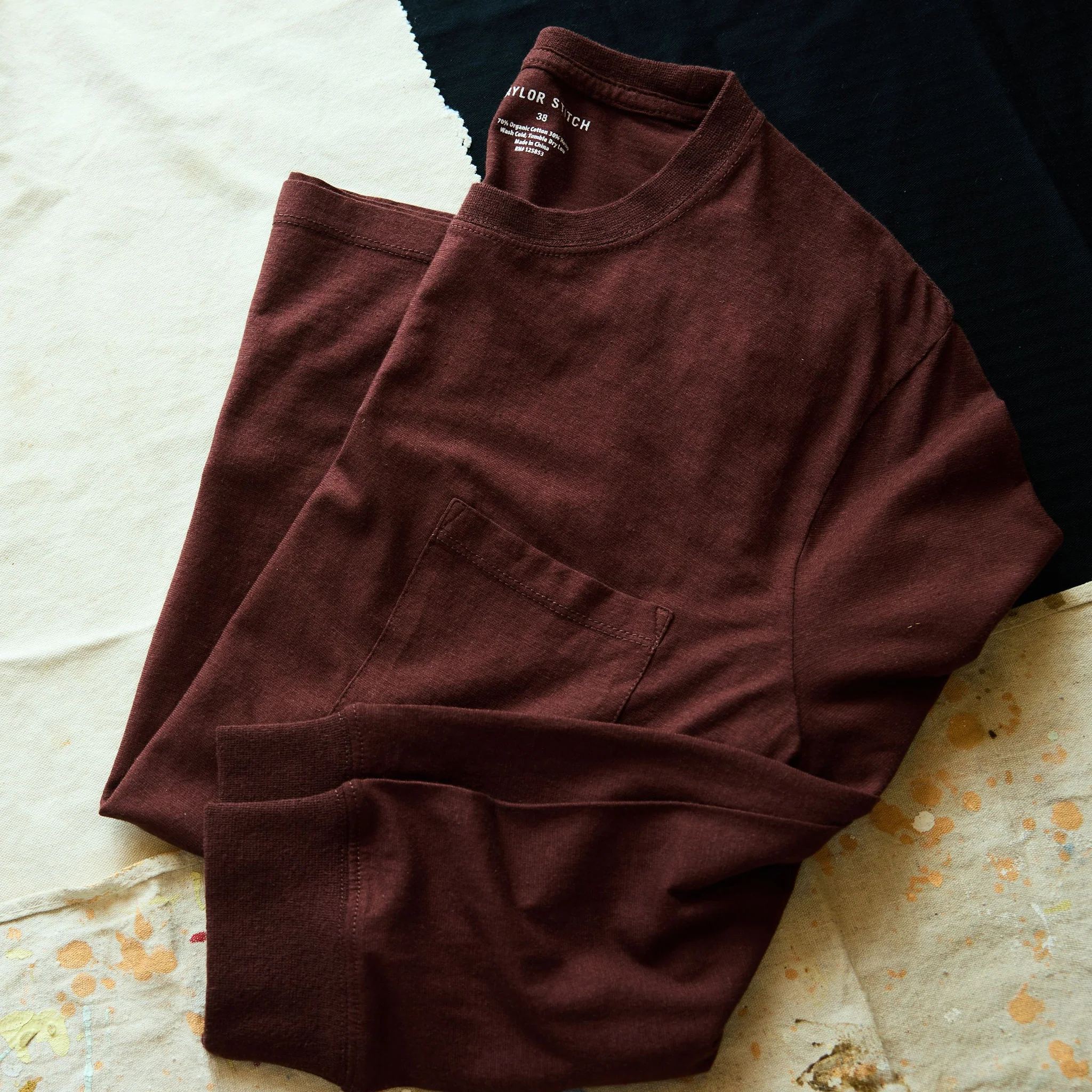 The Cotton Hemp Long Sleeve Tee in Burgundy - Image 2