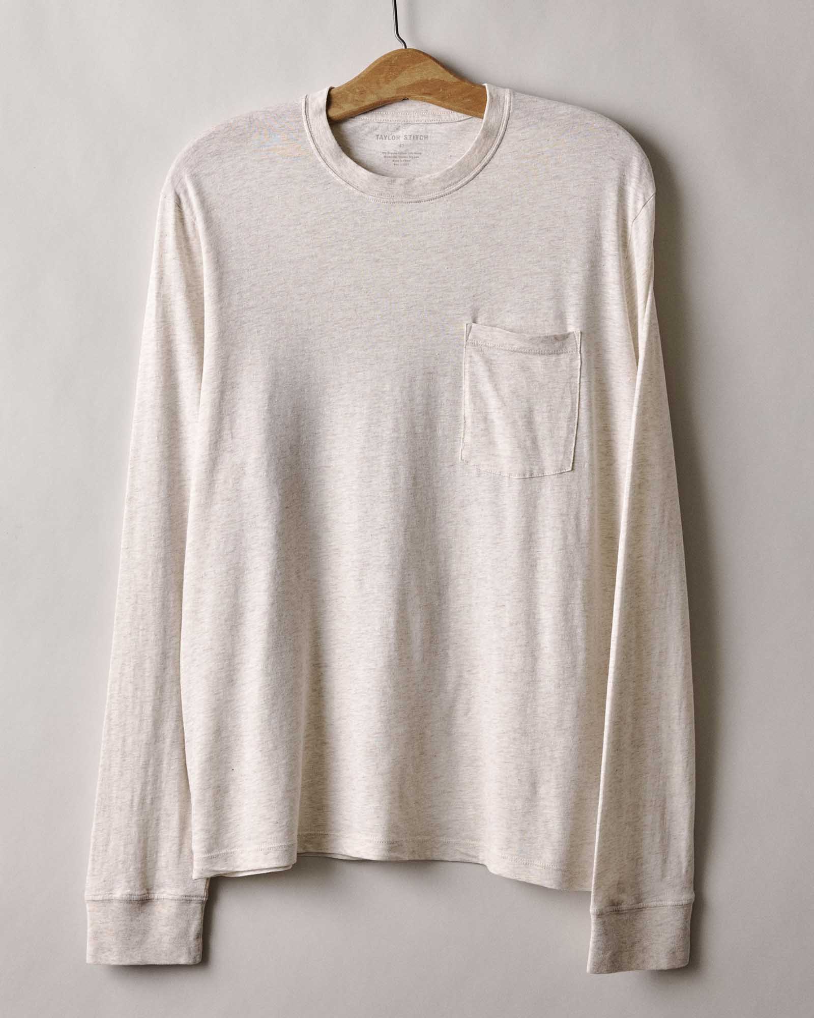 The Cotton Hemp Long Sleeve Tee in Heather Oat - Image 5