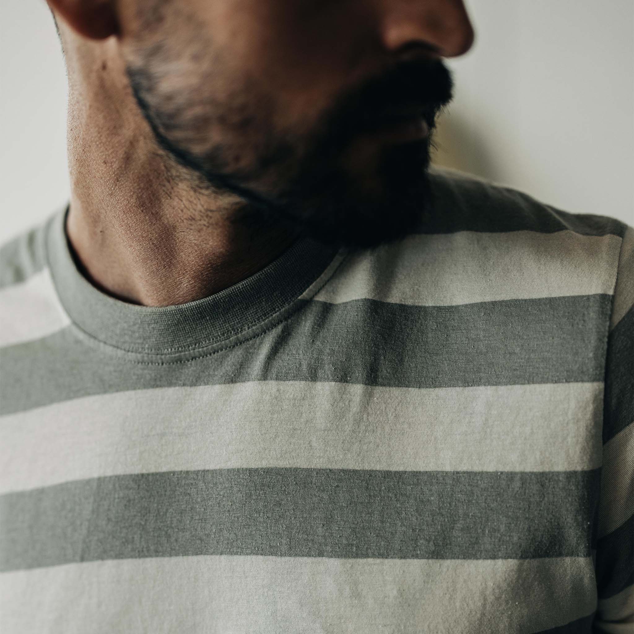 The Cotton Hemp Tee in Natural and Sagebrush Stripe - Image 3