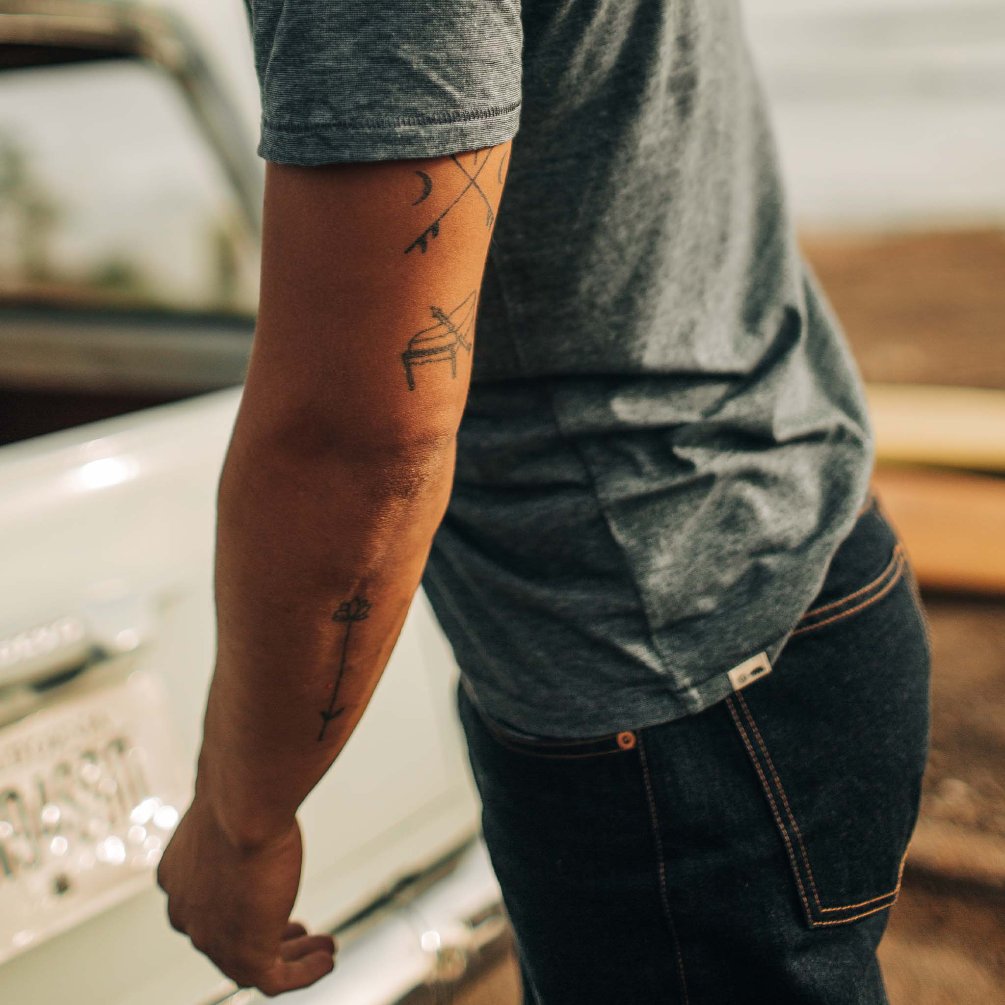 The Cotton Hemp Tee in Slate and Navy Stripe - Image 4