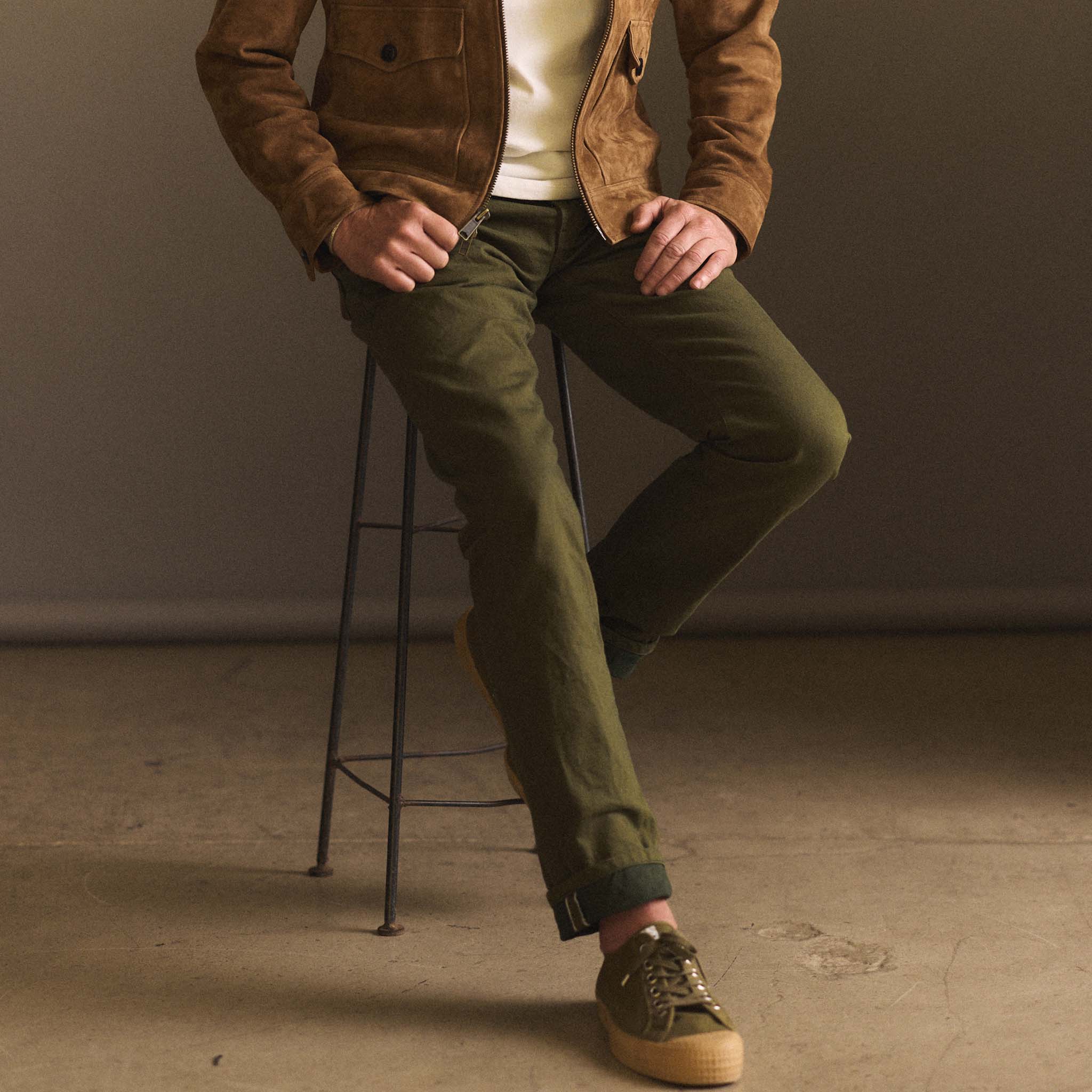 The Democratic Jean in Olive Nihon Menpu Selvage - Image 2