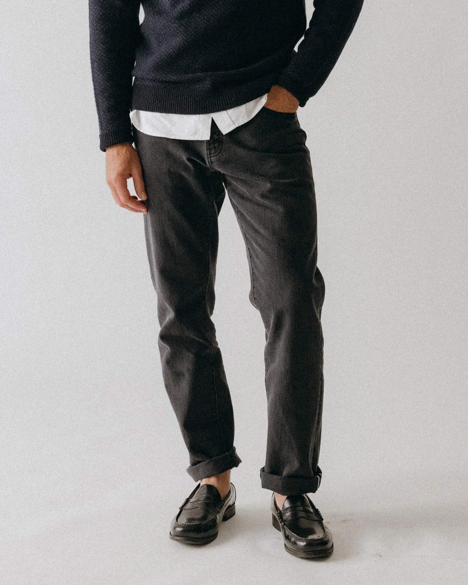 The Democratic Jean in Washed Black Organic Slub Selvedge - Image 2