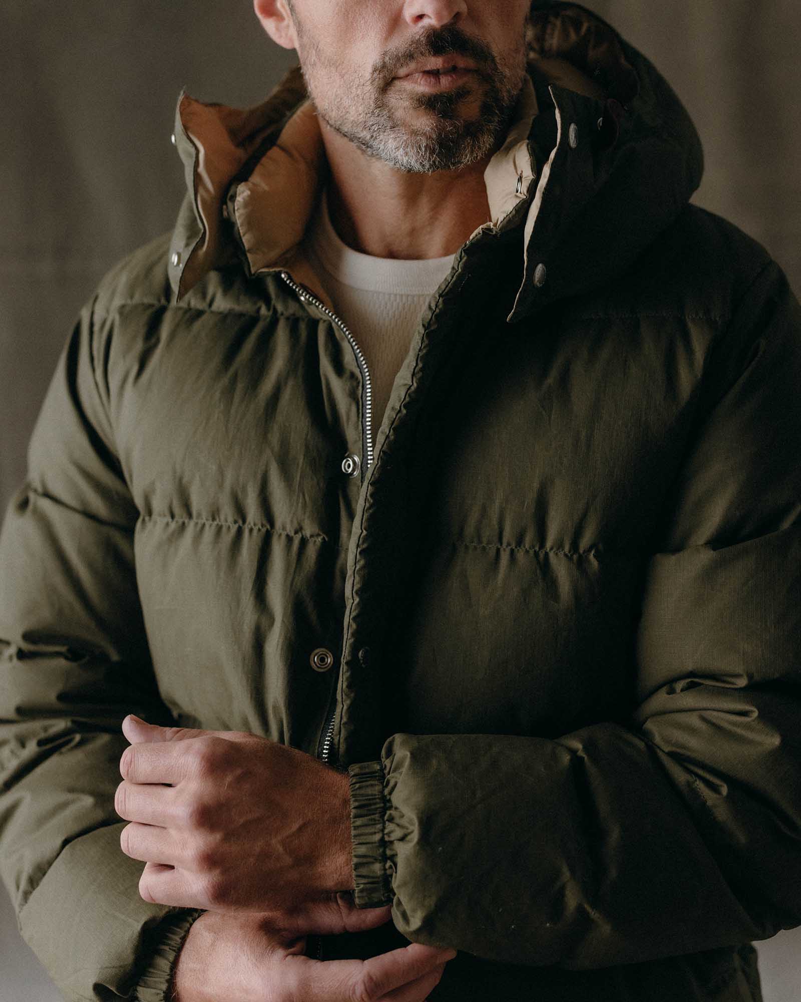 The Down Sweater in Olive Waxed Ripstop - Image 3