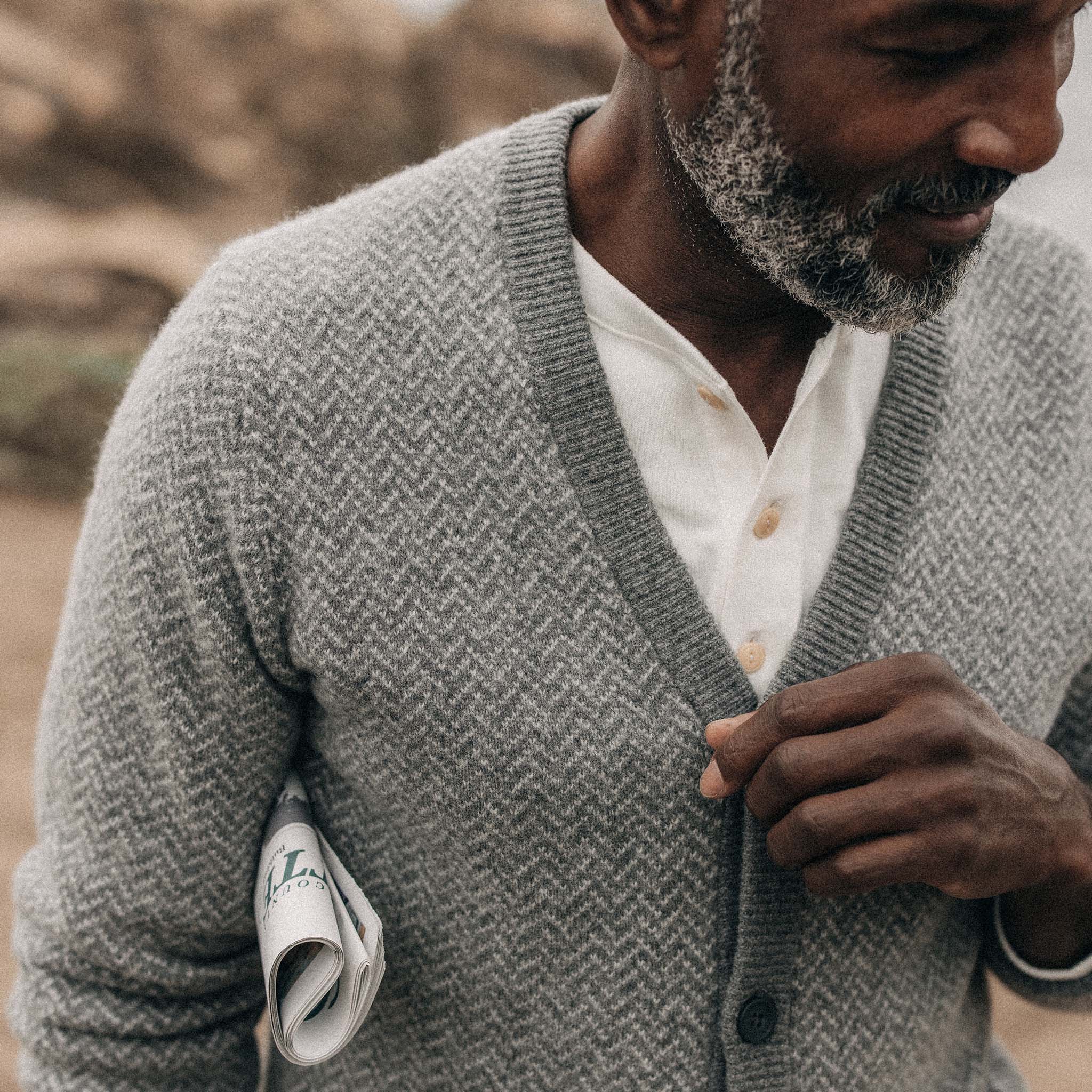 The Eddy Cardigan in Ash Herringbone Merino - Image 3