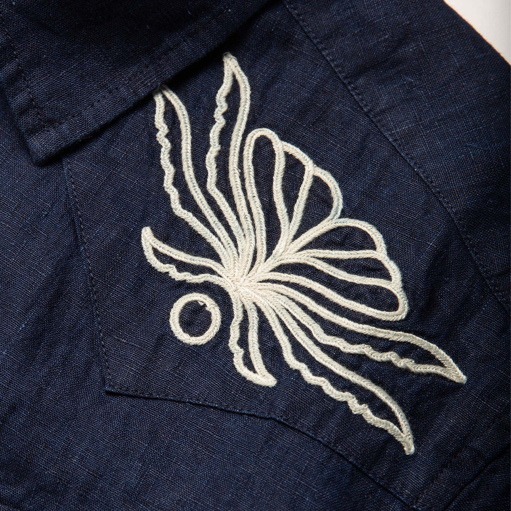 The Embroidered Short Sleeve Western in Indigo Linen - Image 7