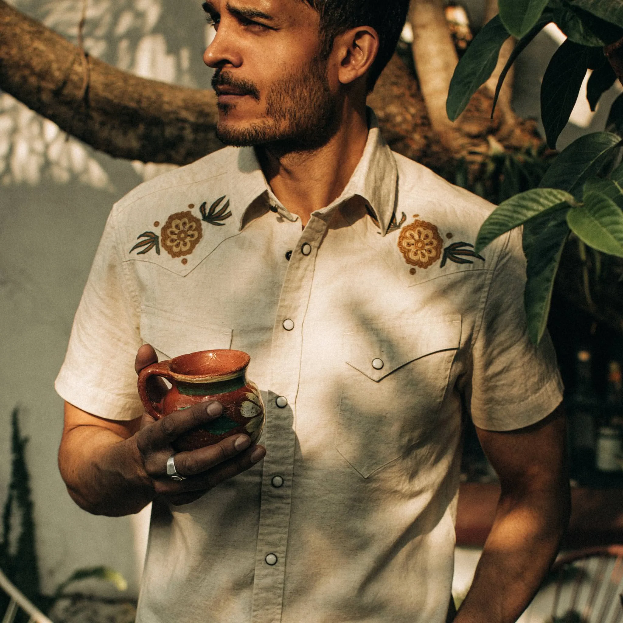 The Embroidered Short Sleeve Western in Natural - Image 3