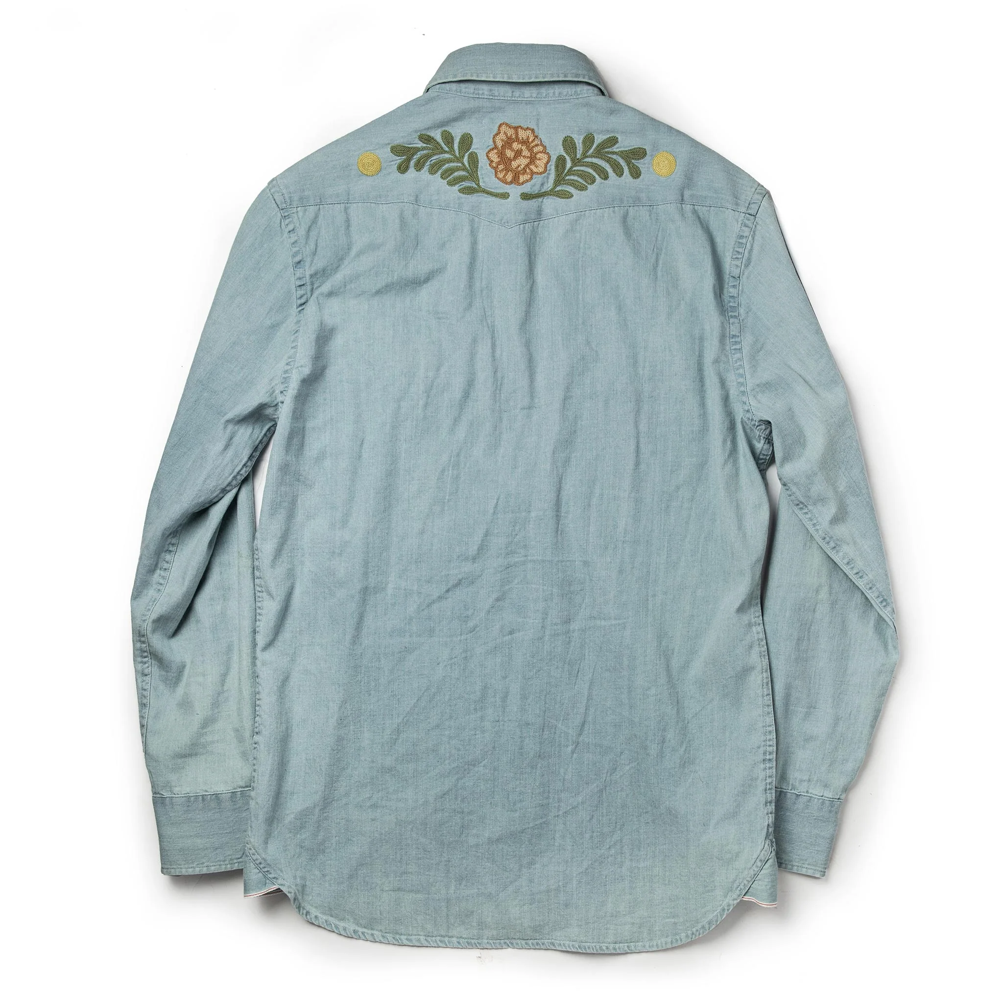The Embroidered Western Shirt in Washed Denim - Image 10