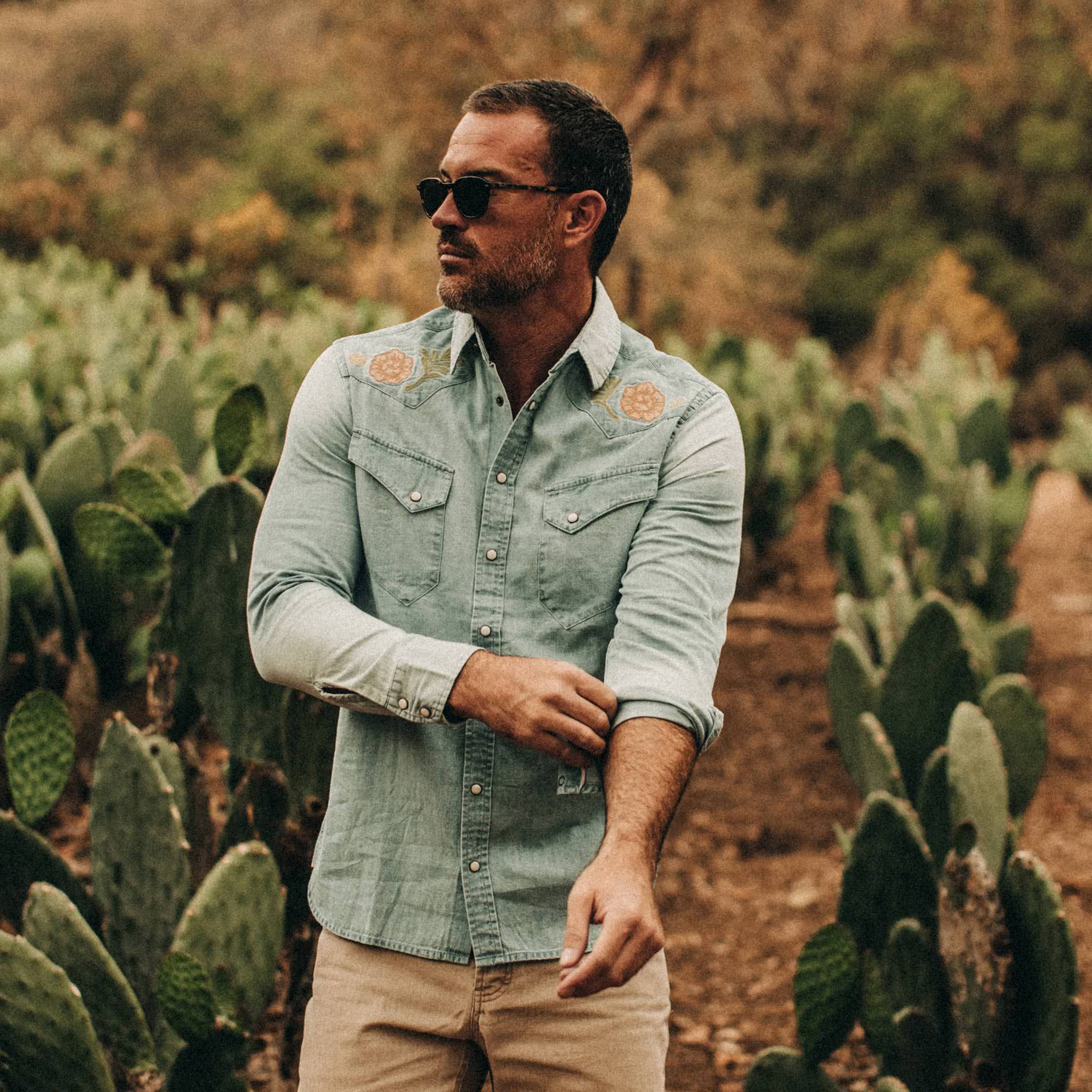 The Embroidered Western Shirt in Washed Denim - Image 2