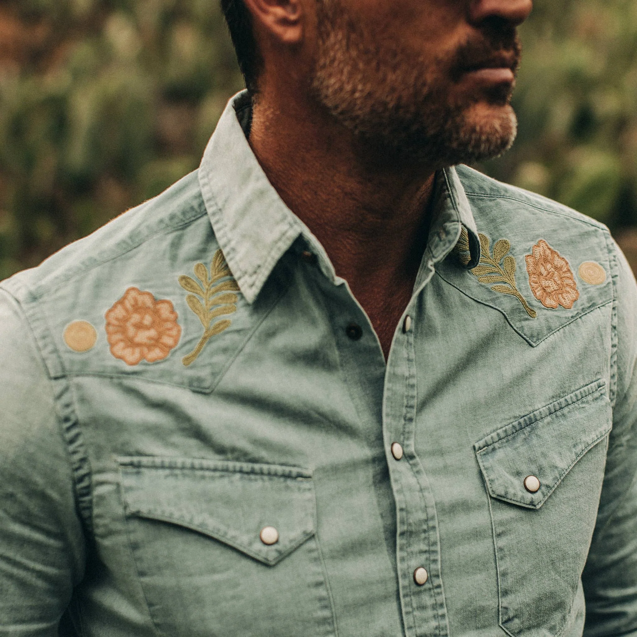 The Embroidered Western Shirt in Washed Denim - Image 3