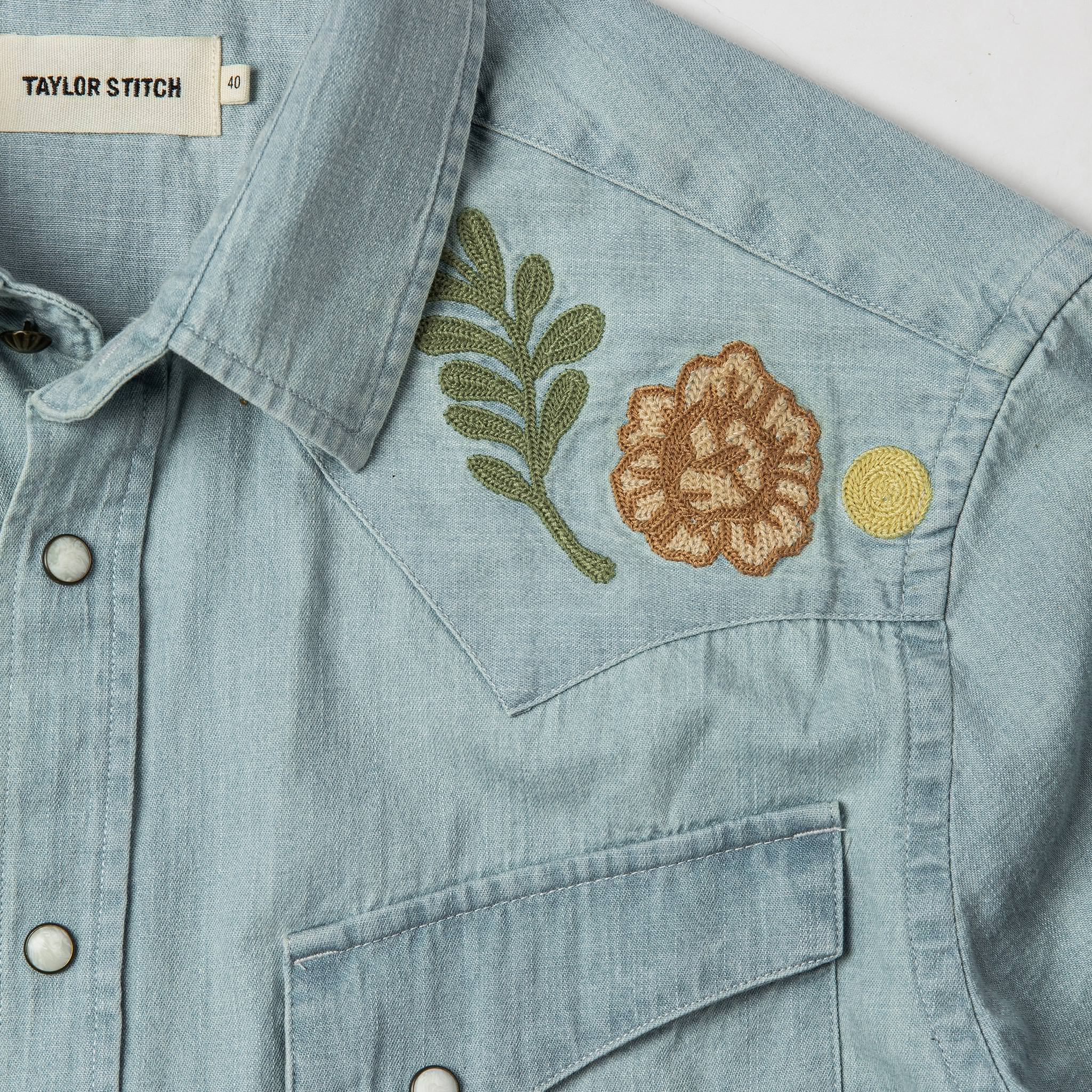 The Embroidered Western Shirt in Washed Denim - Image 7