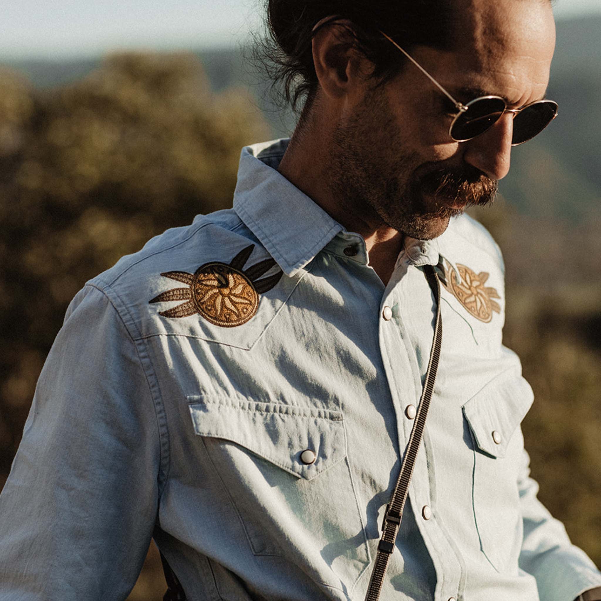 The Embroidered Western Shirt in Washed Selvage - Image 3