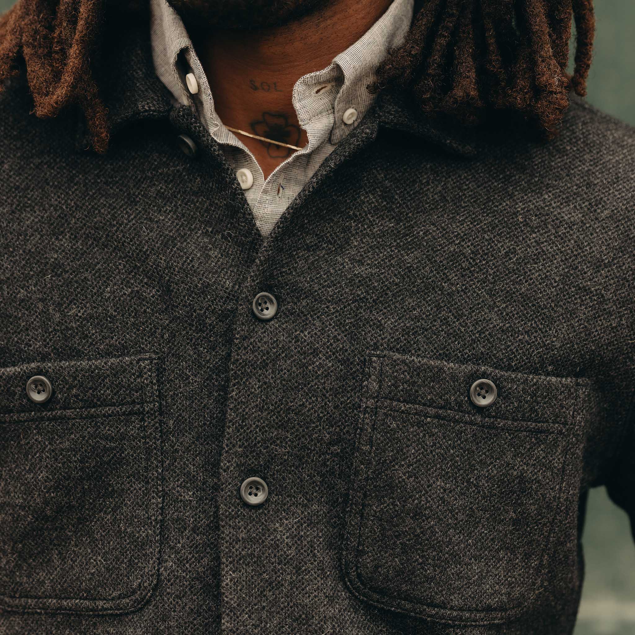 The Evans Overshirt in Charcoal Birdseye Wool - Image 3
