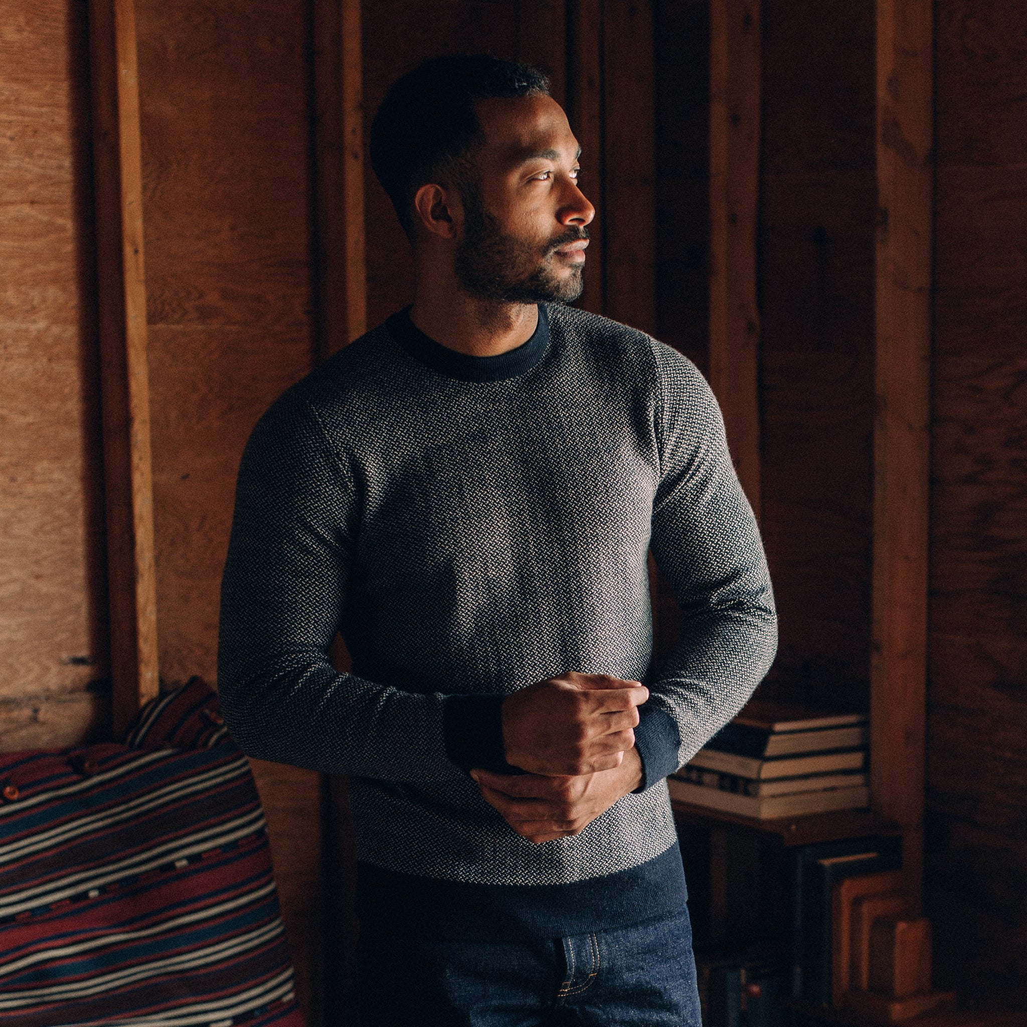 The Everett Sweater in Navy Birdseye - Image 2
