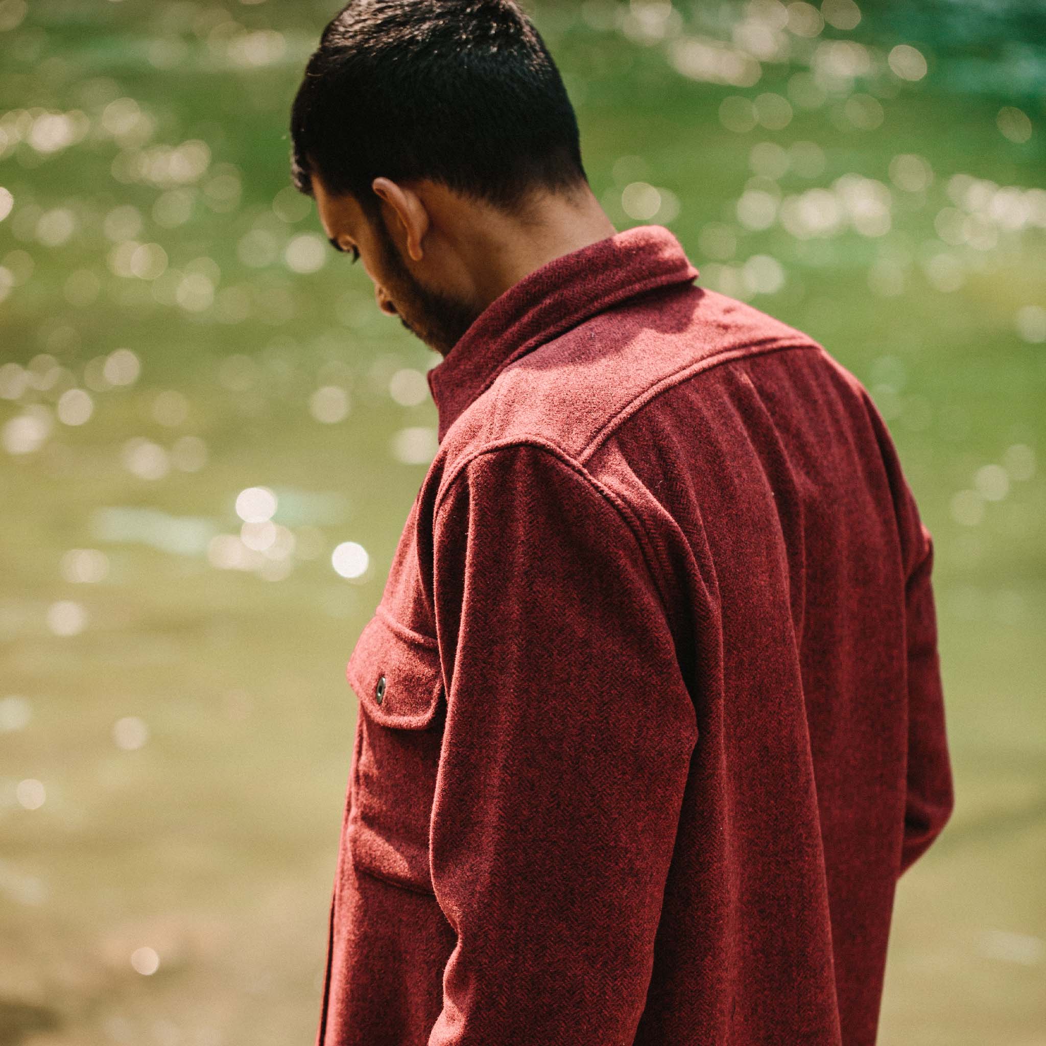 The Explorer Shirt in Burgundy Herringbone Wool - Image 5
