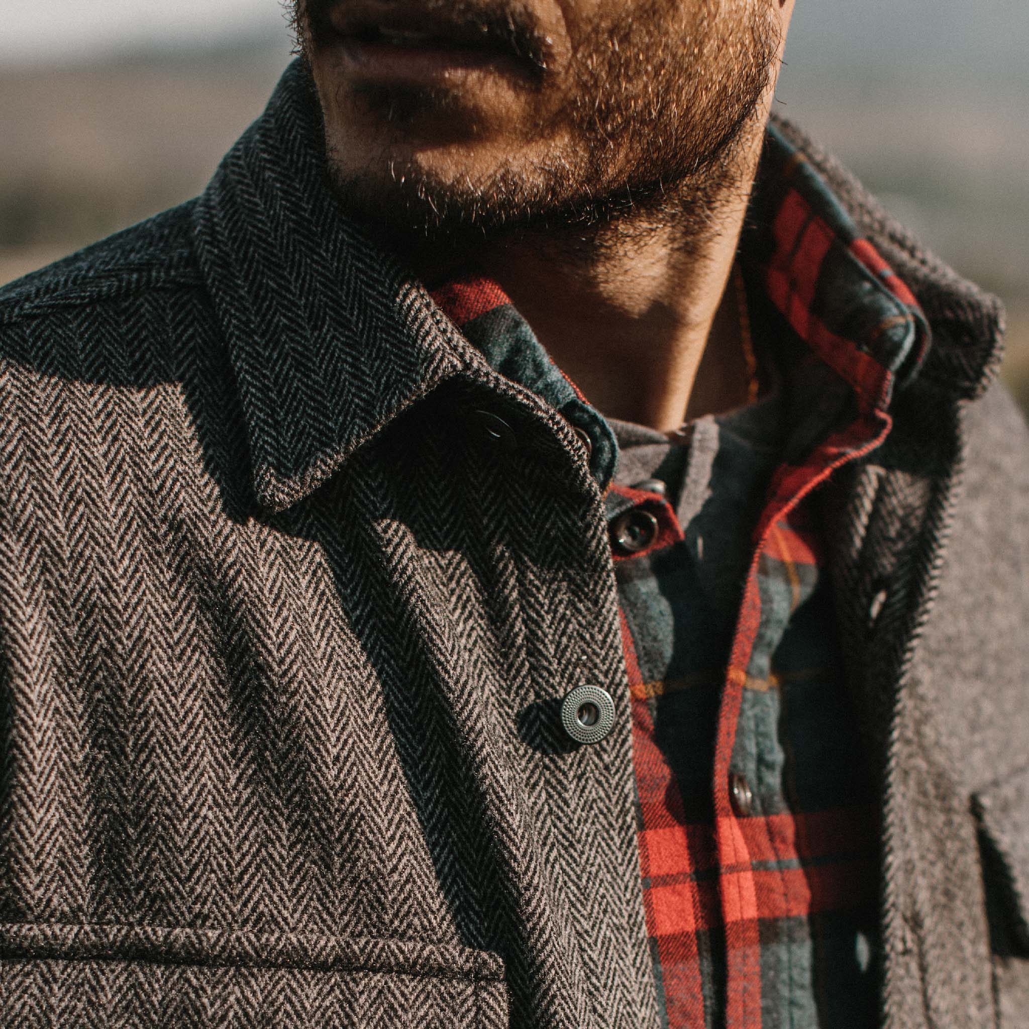 The Explorer Shirt in Coal Herringbone Wool - Image 3