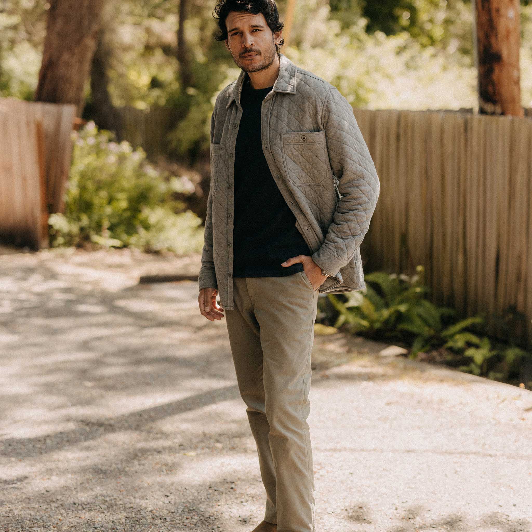 The Fall Line Overshirt in Heather Ash Quilted Jersey - Image 4